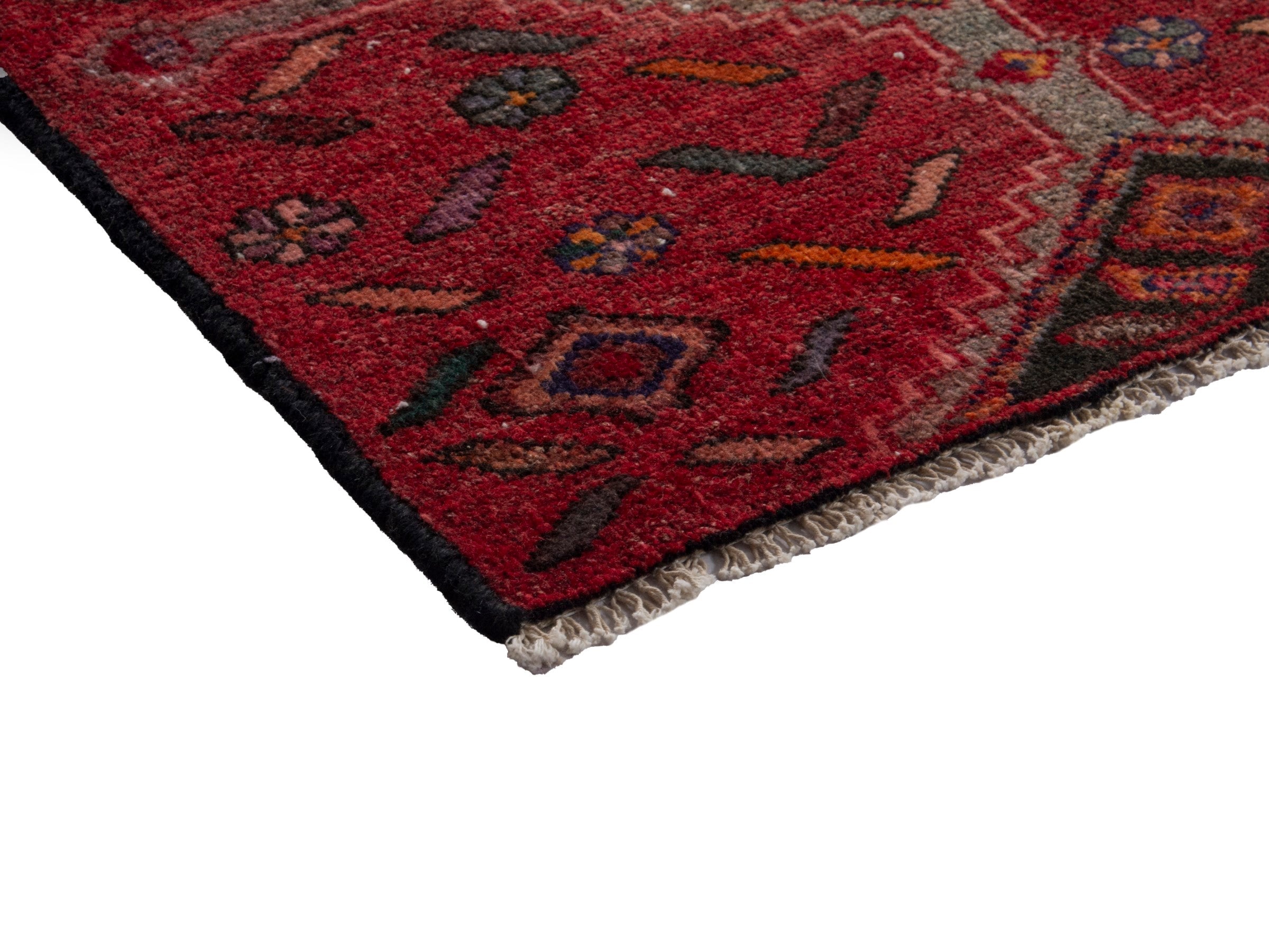 Persian Songhor runner rug in deep red and taupe, view 6 of 17