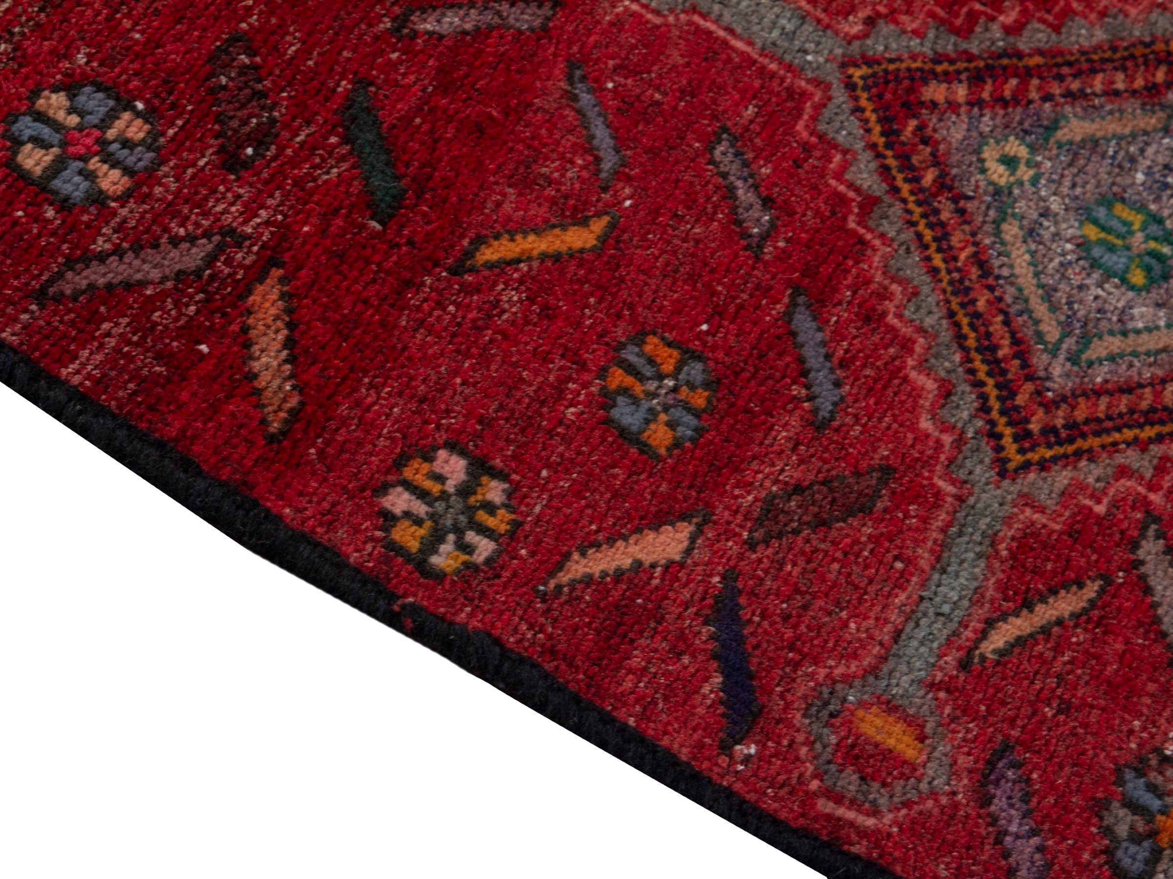 Persian Songhor runner rug in deep red and taupe, view 8 of 17