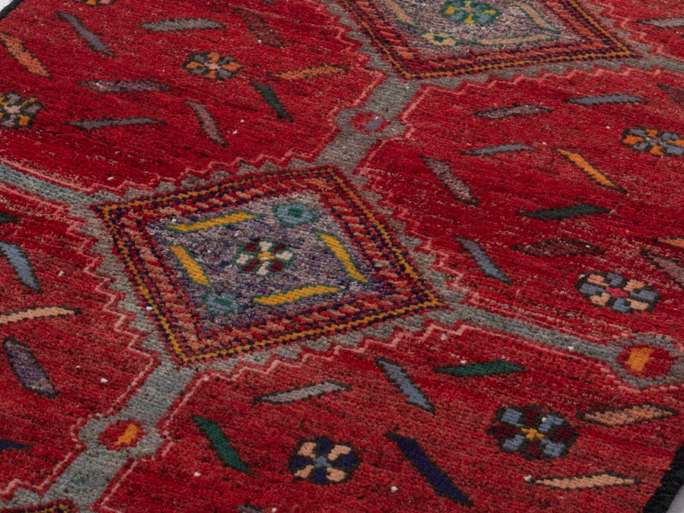 Persian Songhor runner rug in deep red and taupe, view 9 of 17