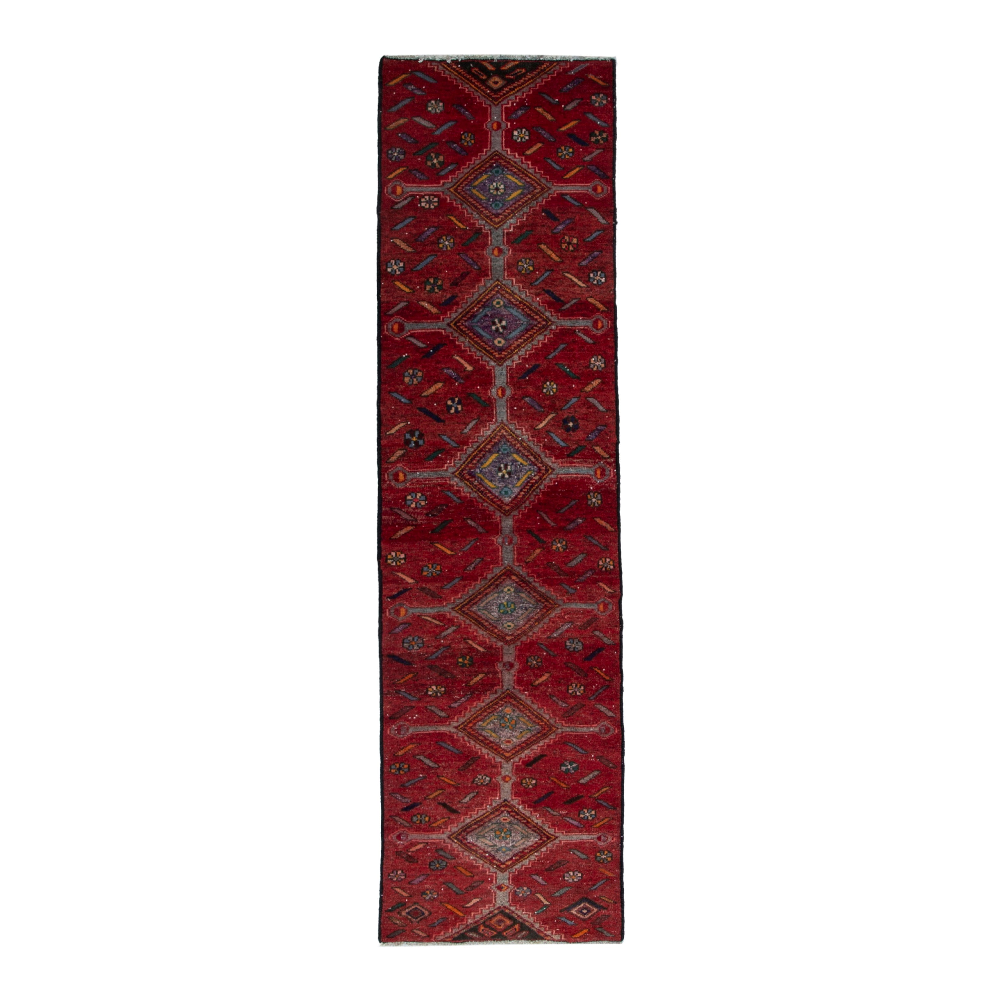 Persian Songhor runner rug in deep red and taupe, 2'6" x 8'10"