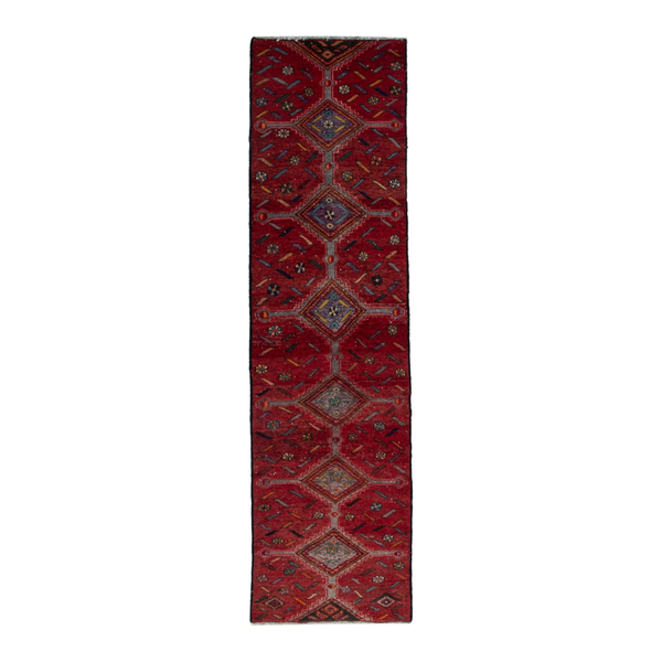 Persian Songhor runner rug in deep red and taupe, 2'6" x 8'10"