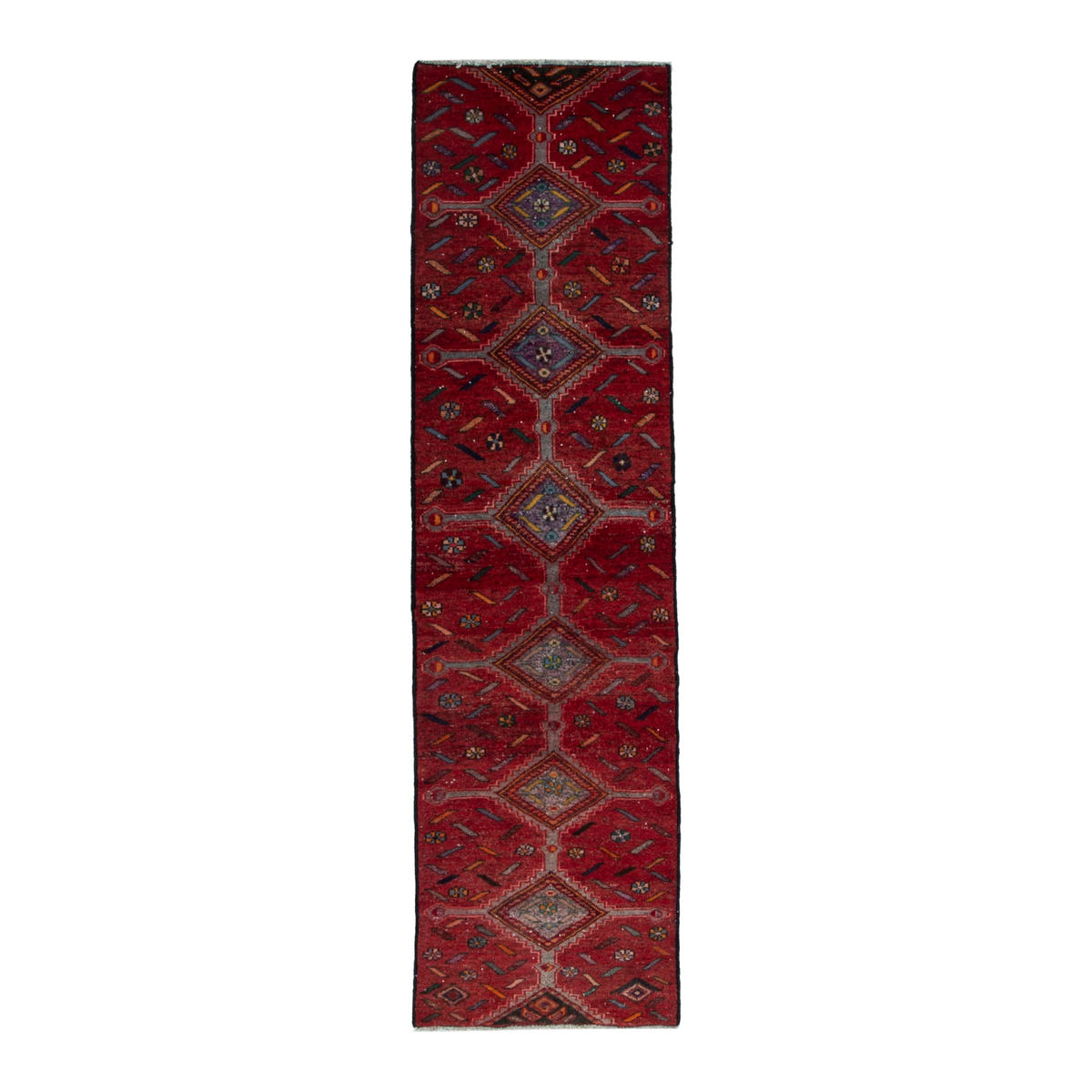 Persian Songhor runner rug in deep red and taupe, 2'6" x 8'10"