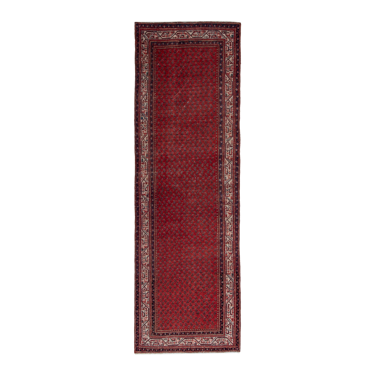 Persian Arak runner rug in deep red and cream, 3'5" x 10'6"
