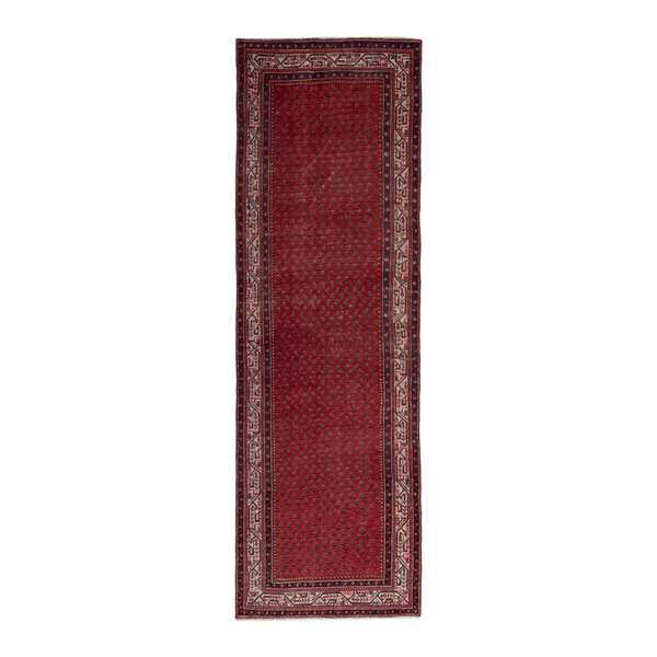 Persian Arak runner rug in deep red and cream, 3'5" x 10'6"