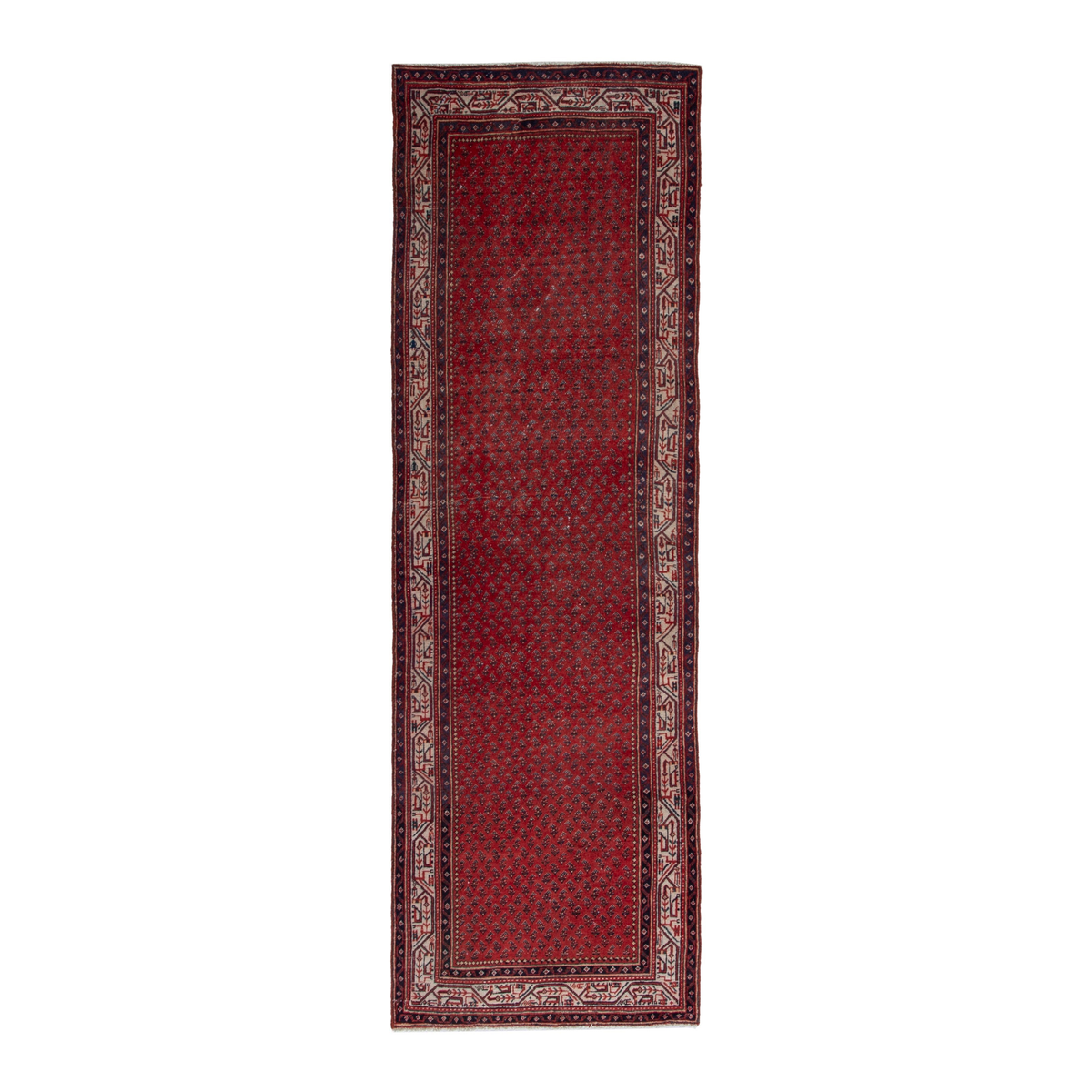 Persian Arak runner rug in deep red and cream, 3'5" x 10'6"
