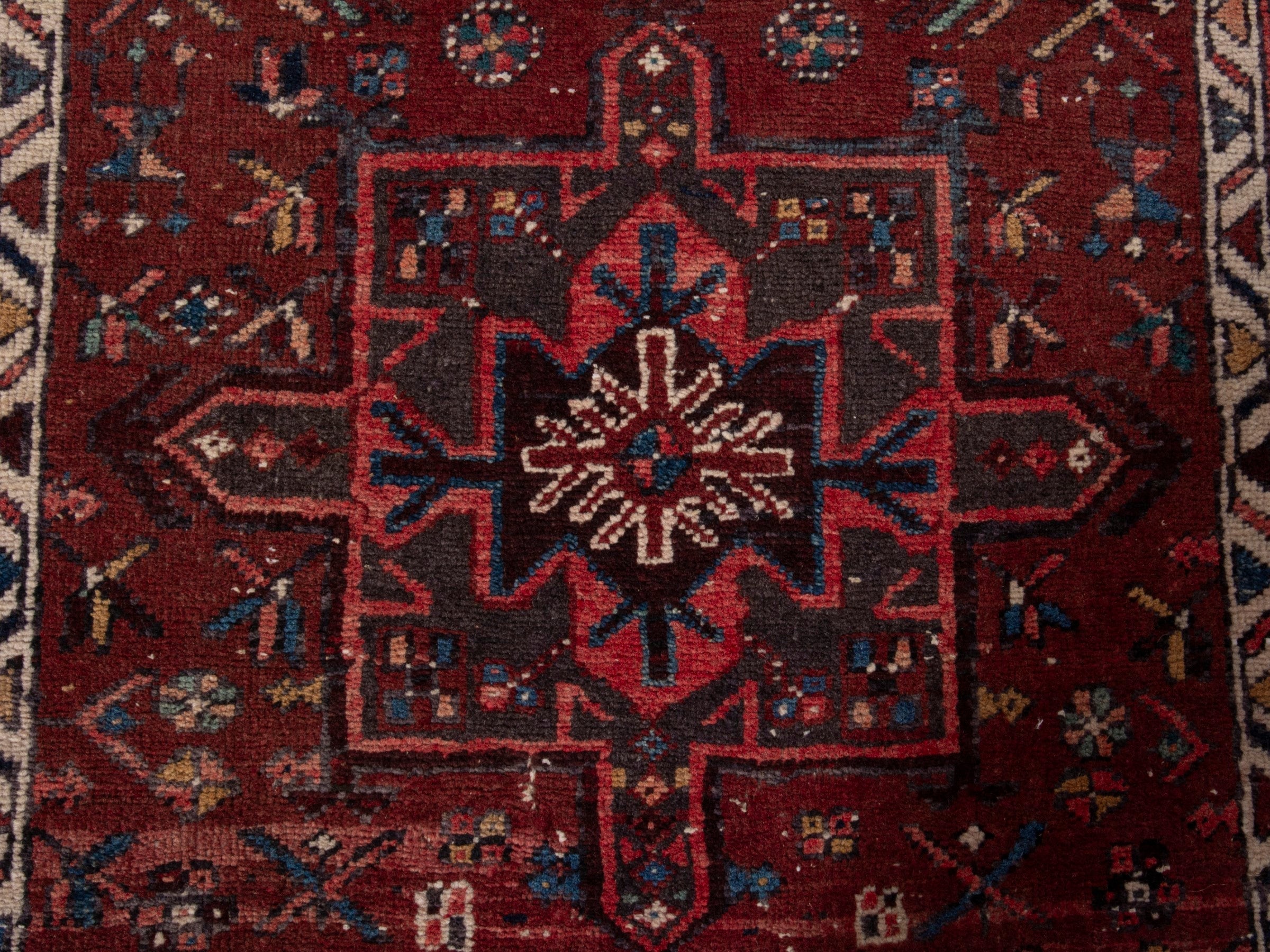 Persian Gharajeh runner rug in burgundy and rust, view 17 of 24