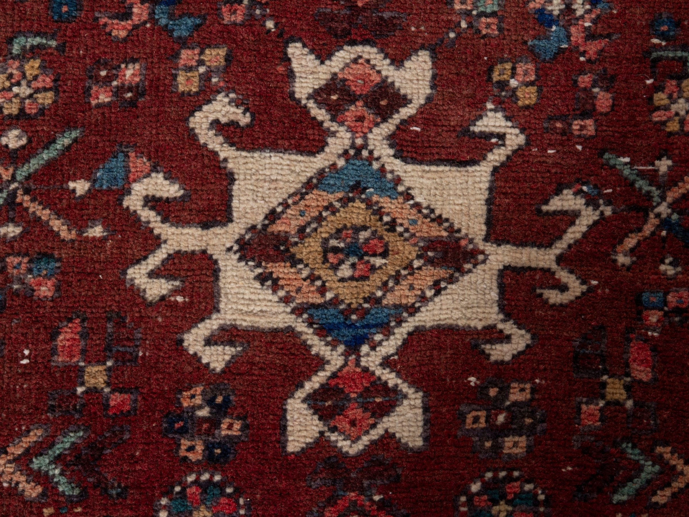 Persian Gharajeh runner rug in burgundy and rust, view 18 of 24