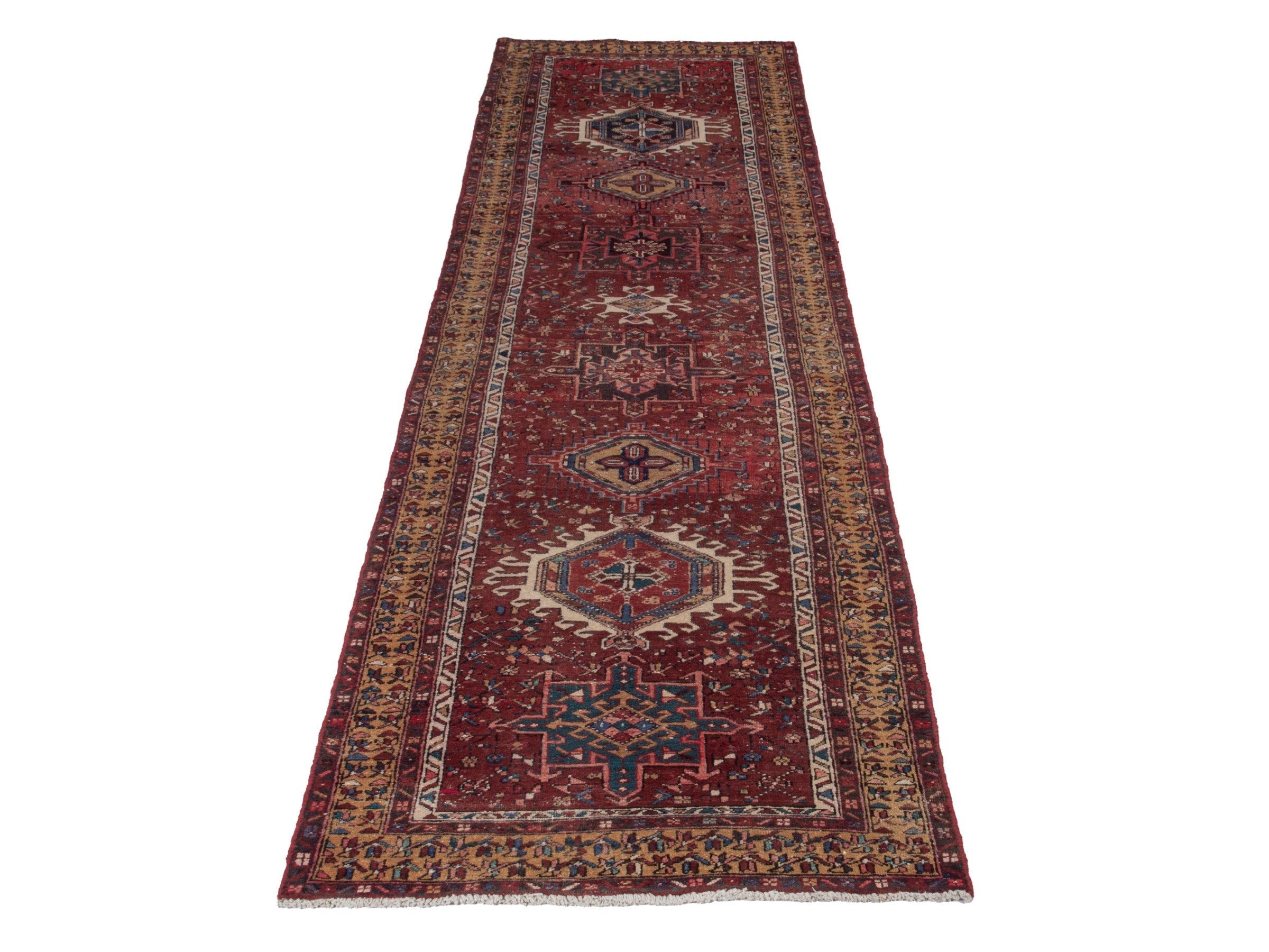 Persian Gharajeh runner rug in burgundy and rust, view 2 of 24