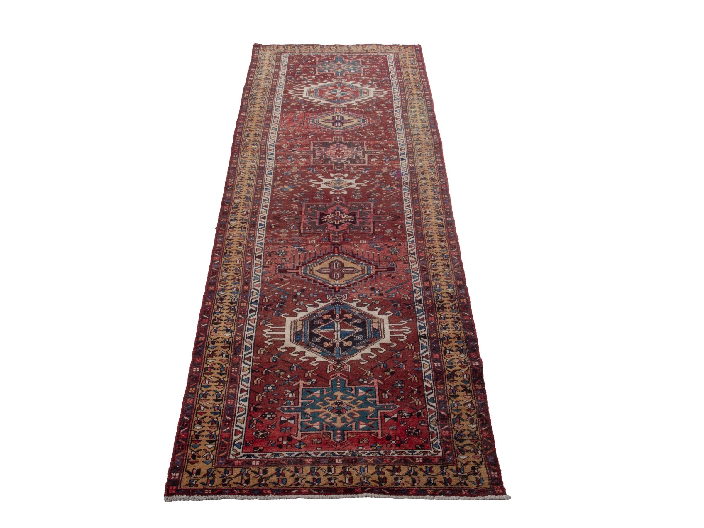 Persian Gharajeh runner rug in burgundy and rust, view 3 of 24
