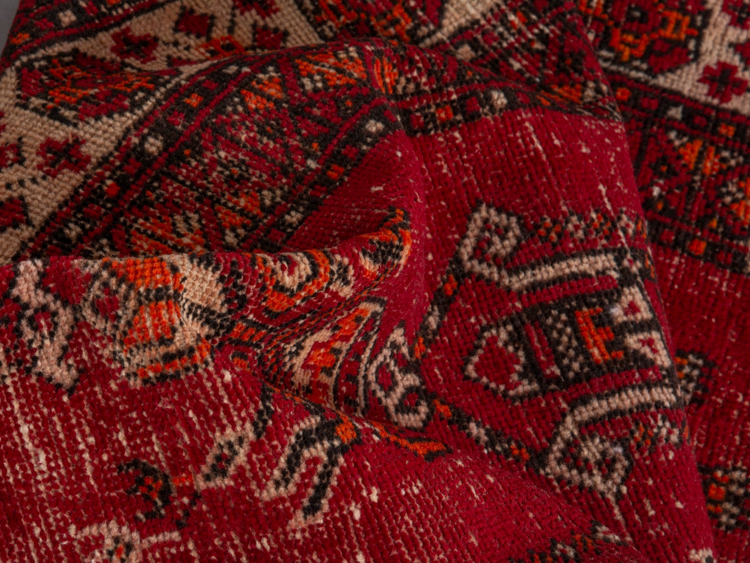 Persian Ferdos area rug in deep red and muted pink, view 15 of 20