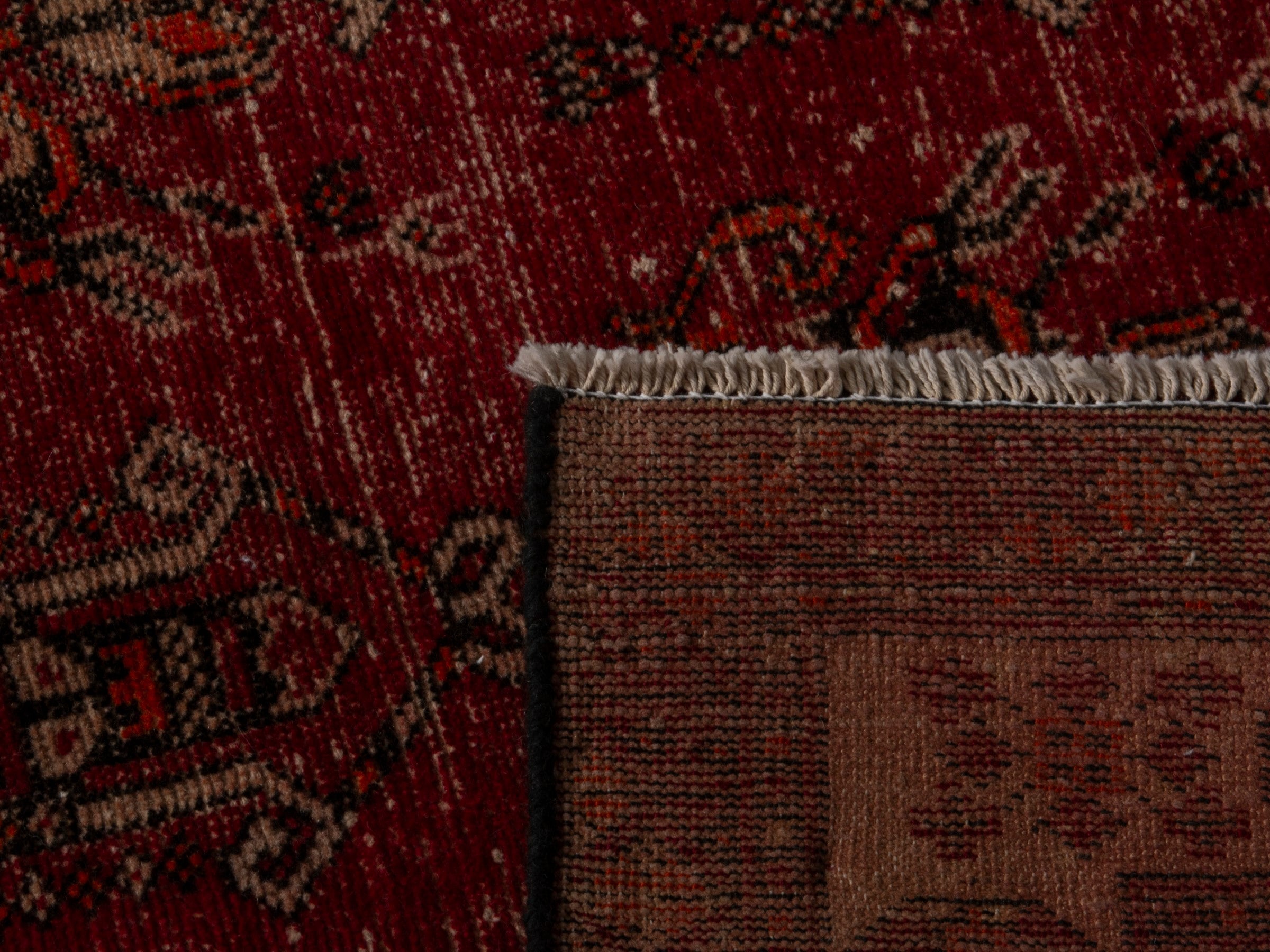 Persian Ferdos area rug in deep red and muted pink, view 20 of 20