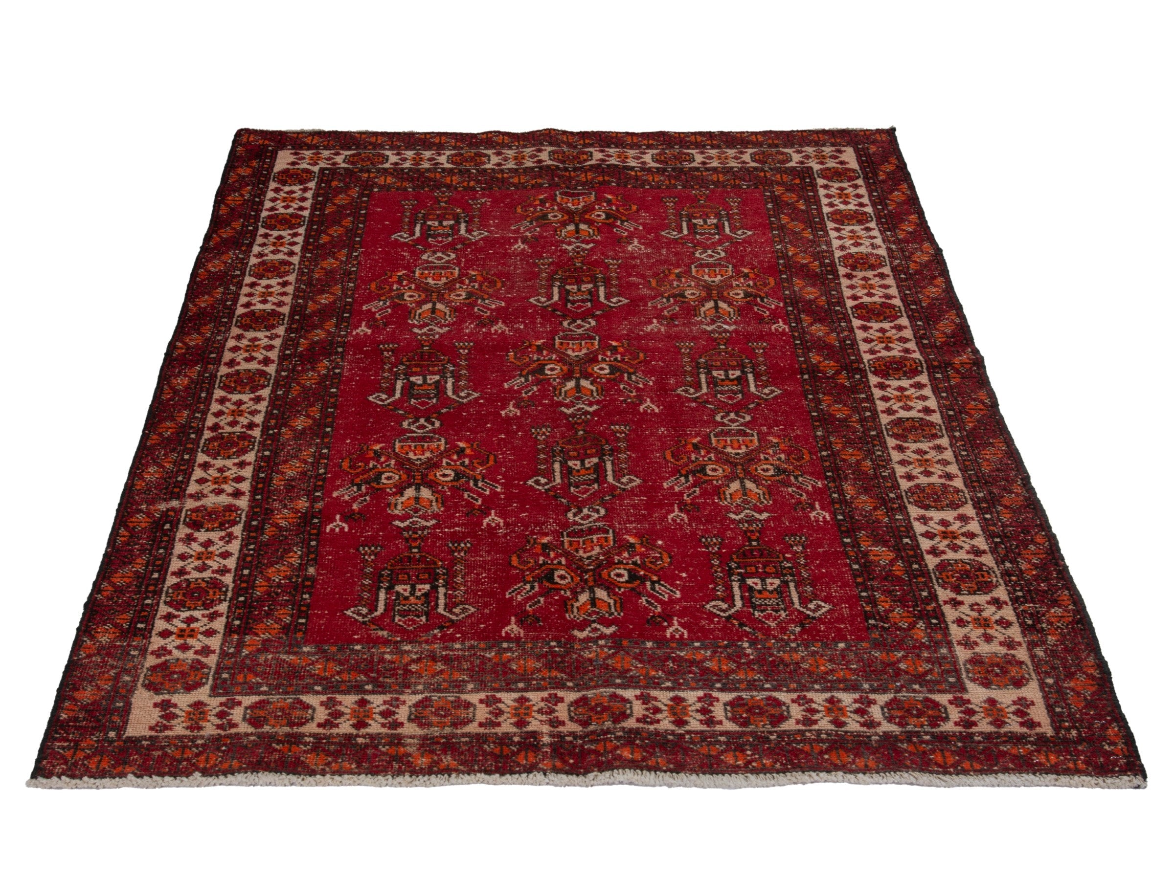 Persian Ferdos area rug in deep red and muted pink, view 2 of 20