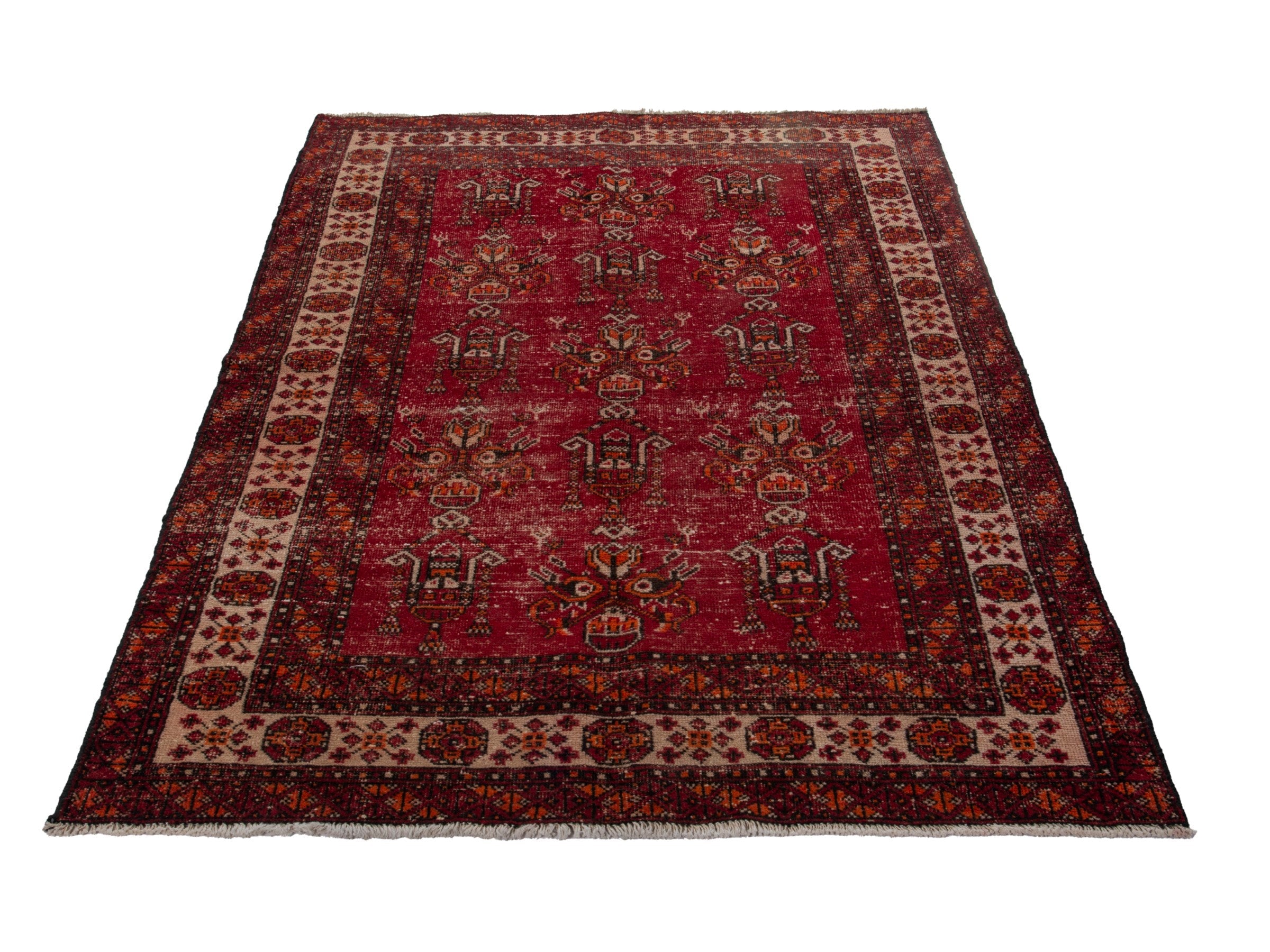 Persian Ferdos area rug in deep red and muted pink, view 3 of 20