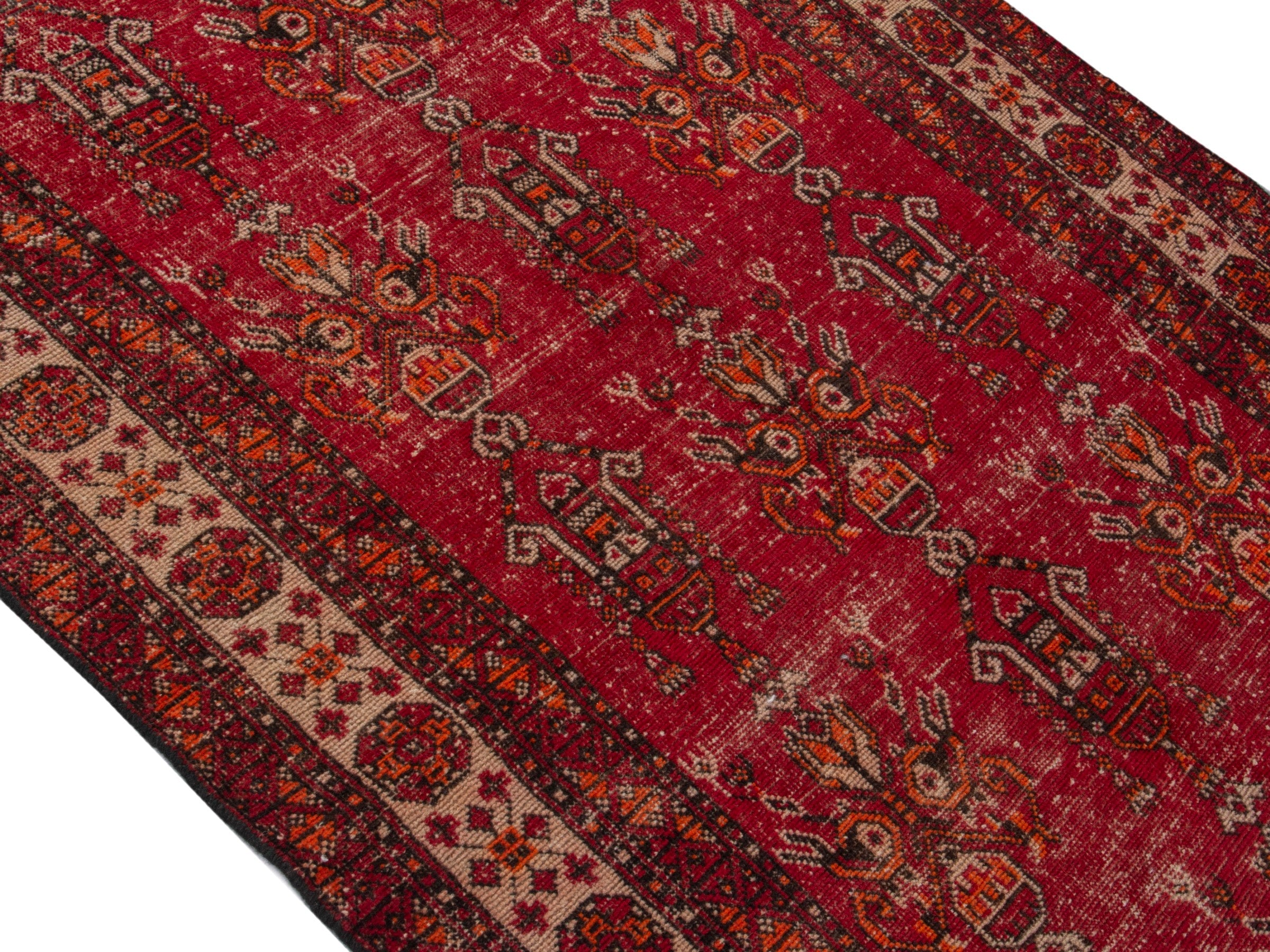 Persian Ferdos area rug in deep red and muted pink, view 4 of 20
