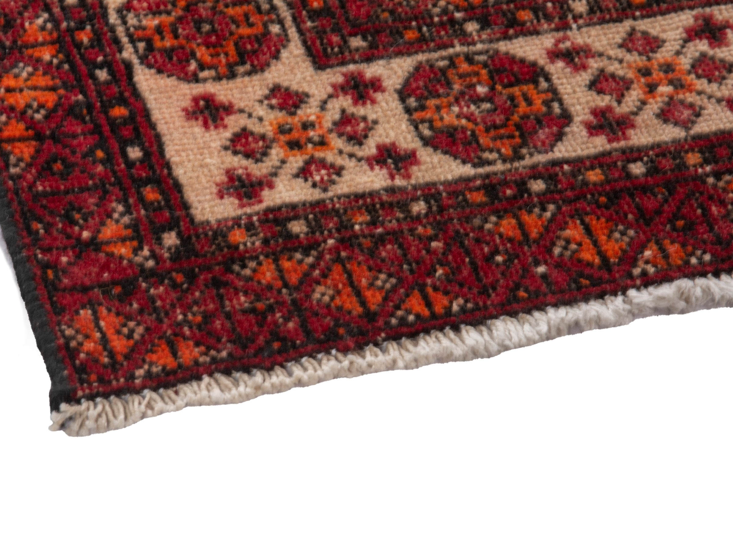 Persian Ferdos area rug in deep red and muted pink, view 6 of 20