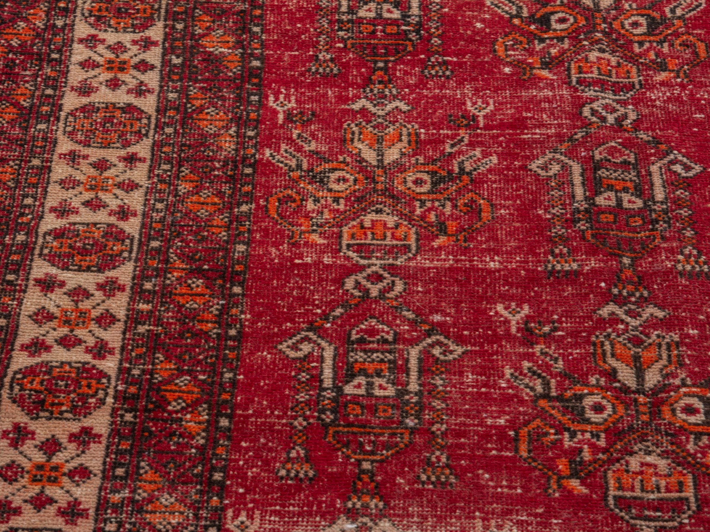 Persian Ferdos area rug in deep red and muted pink, view 7 of 20