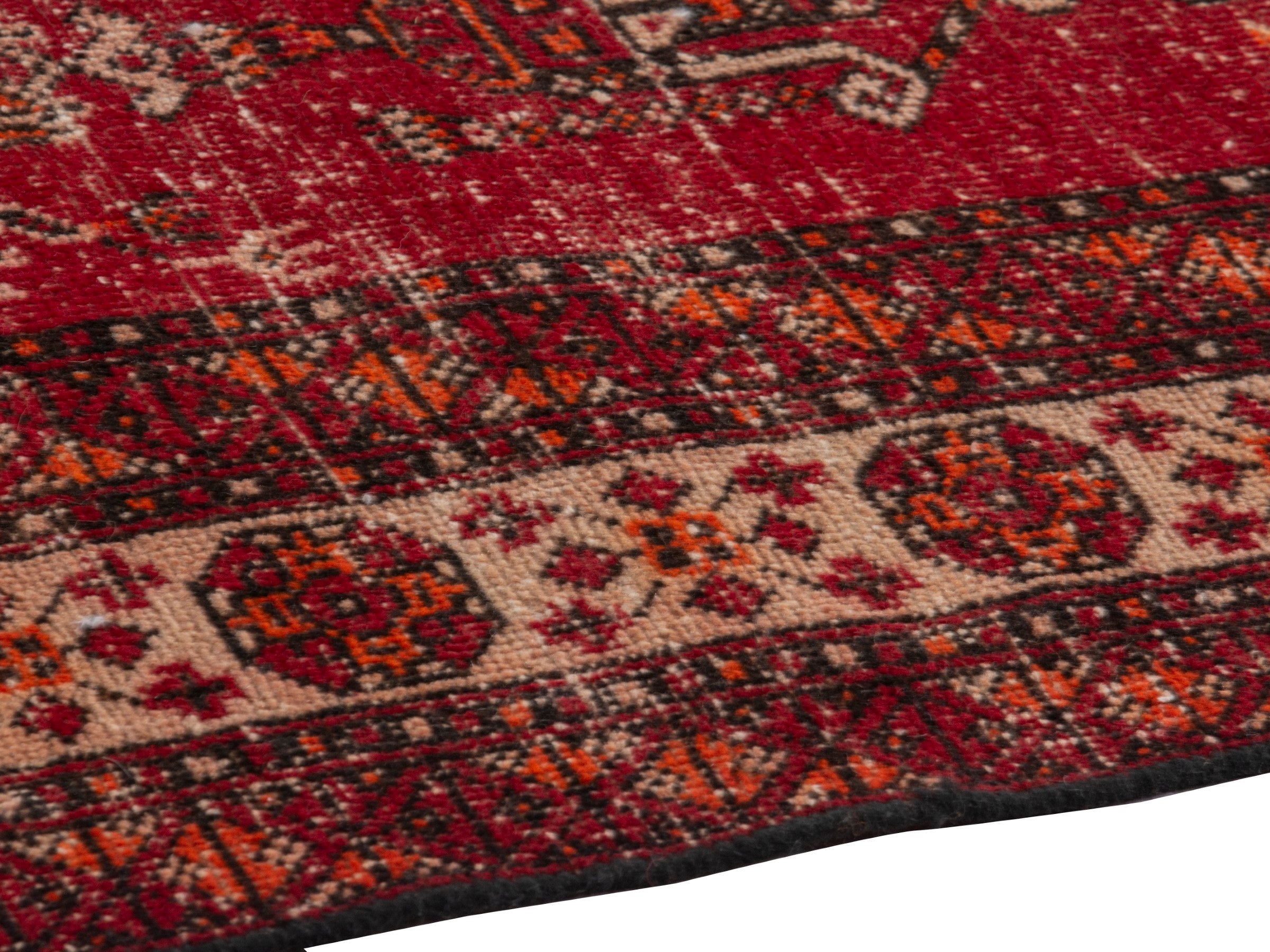 Persian Ferdos area rug in deep red and muted pink, view 8 of 20