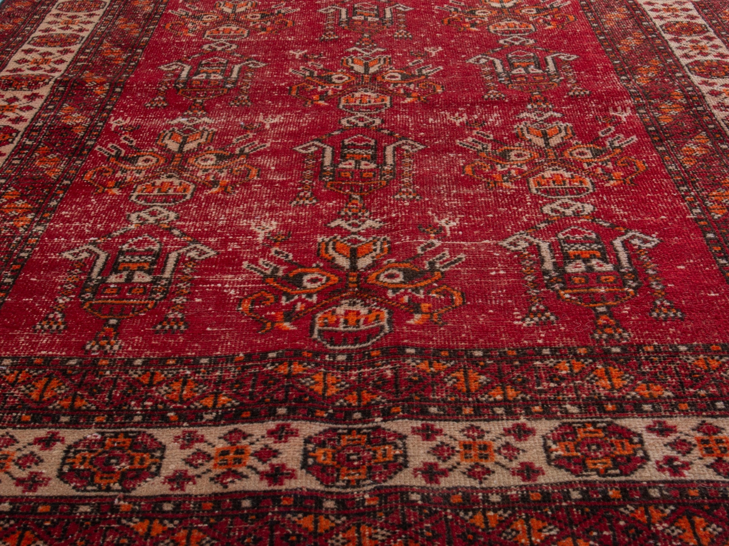 Persian Ferdos area rug in deep red and muted pink, view 11 of 20