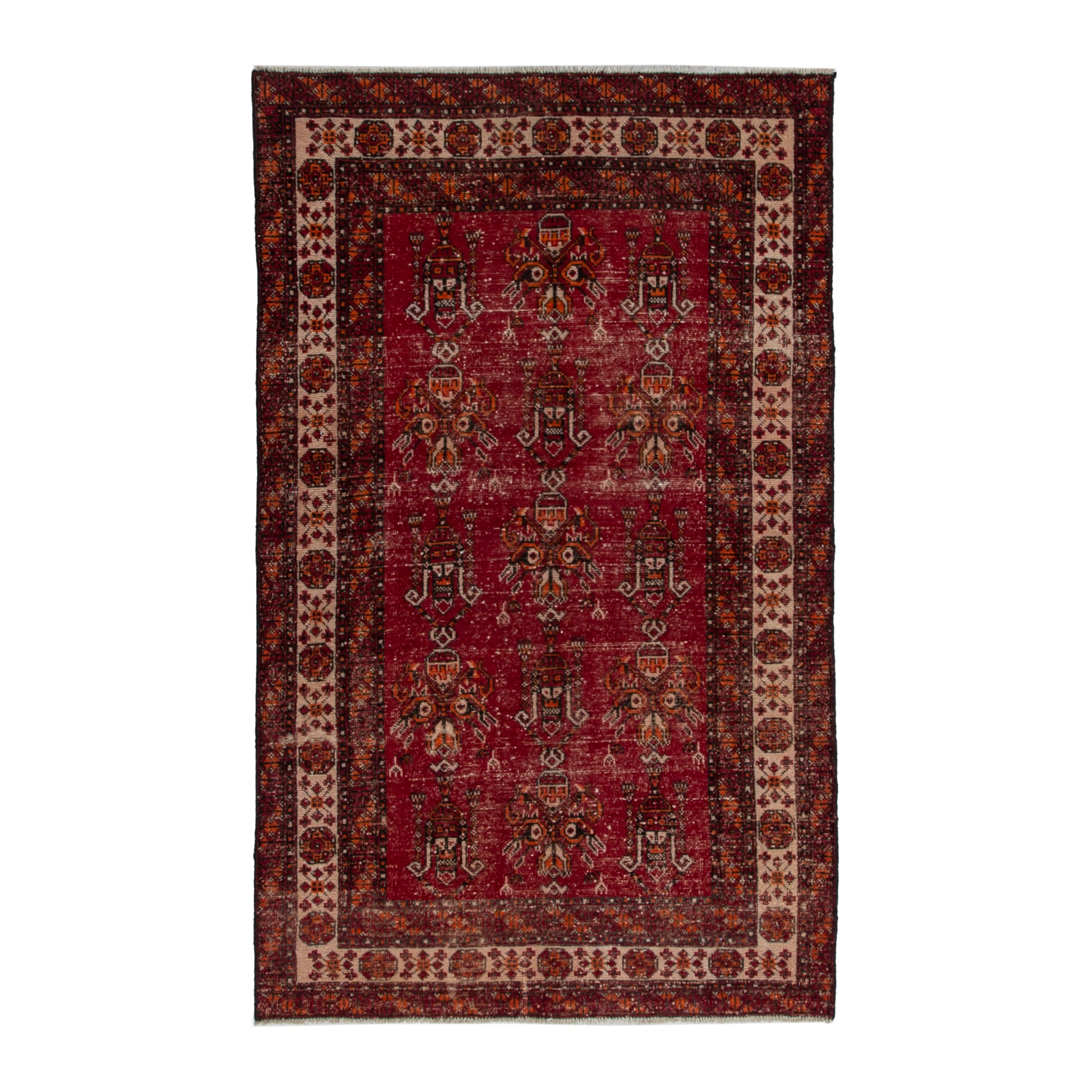 Persian Ferdos area rug in deep red and muted pink, 4'1" x 6'8"