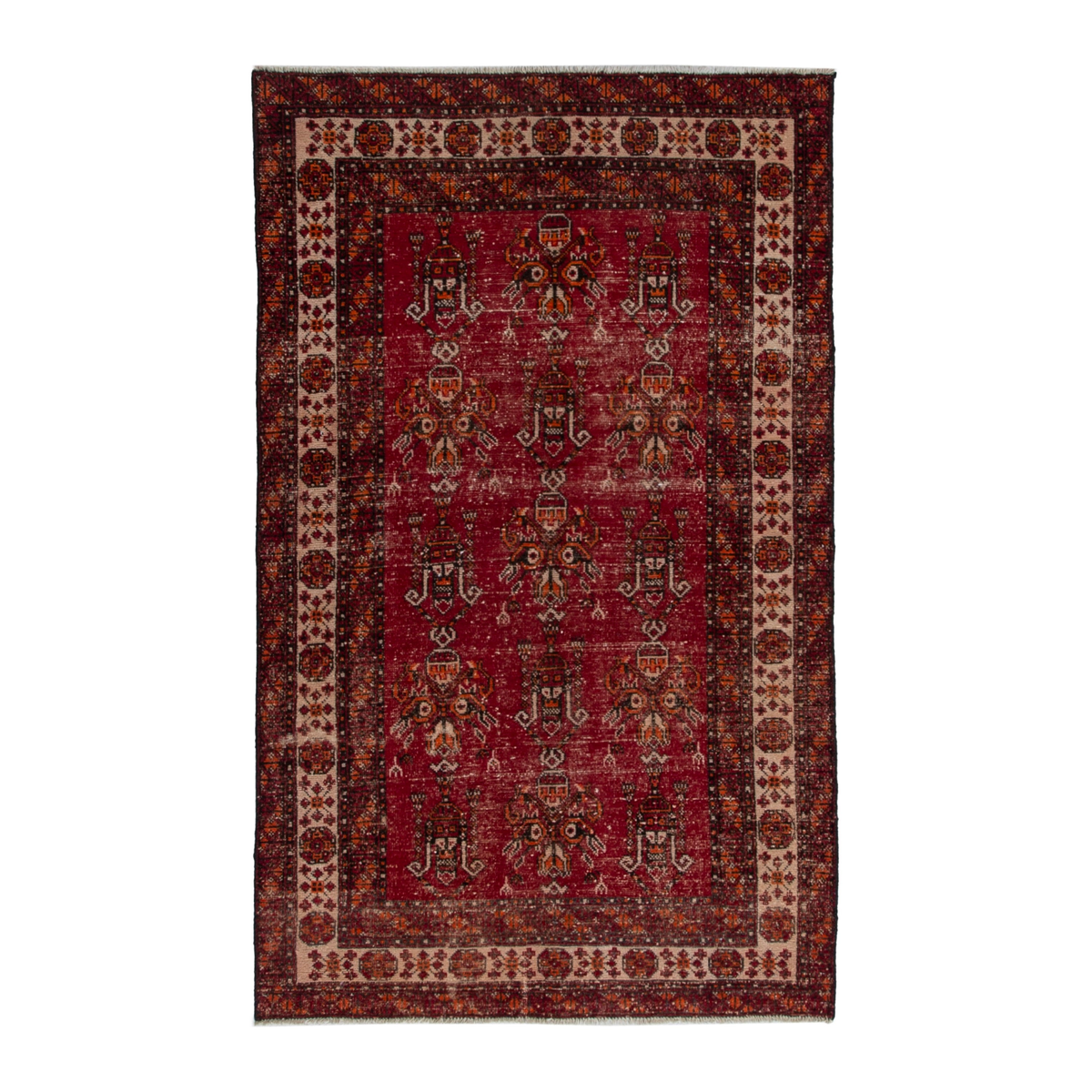 Persian Ferdos area rug in deep red and muted pink, 4'1" x 6'8"