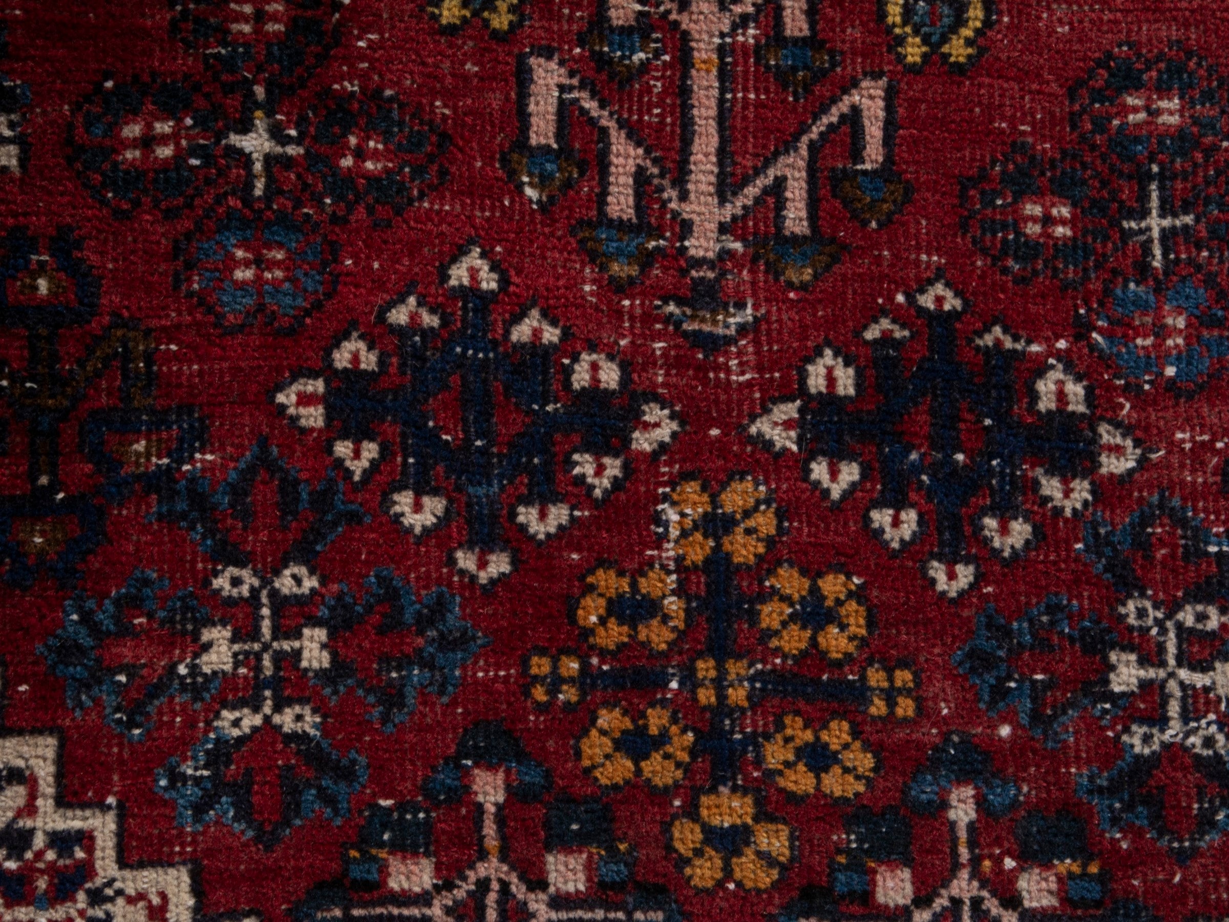 Persian Joshaghan area rug in burgundy and navy, view 11 of 18