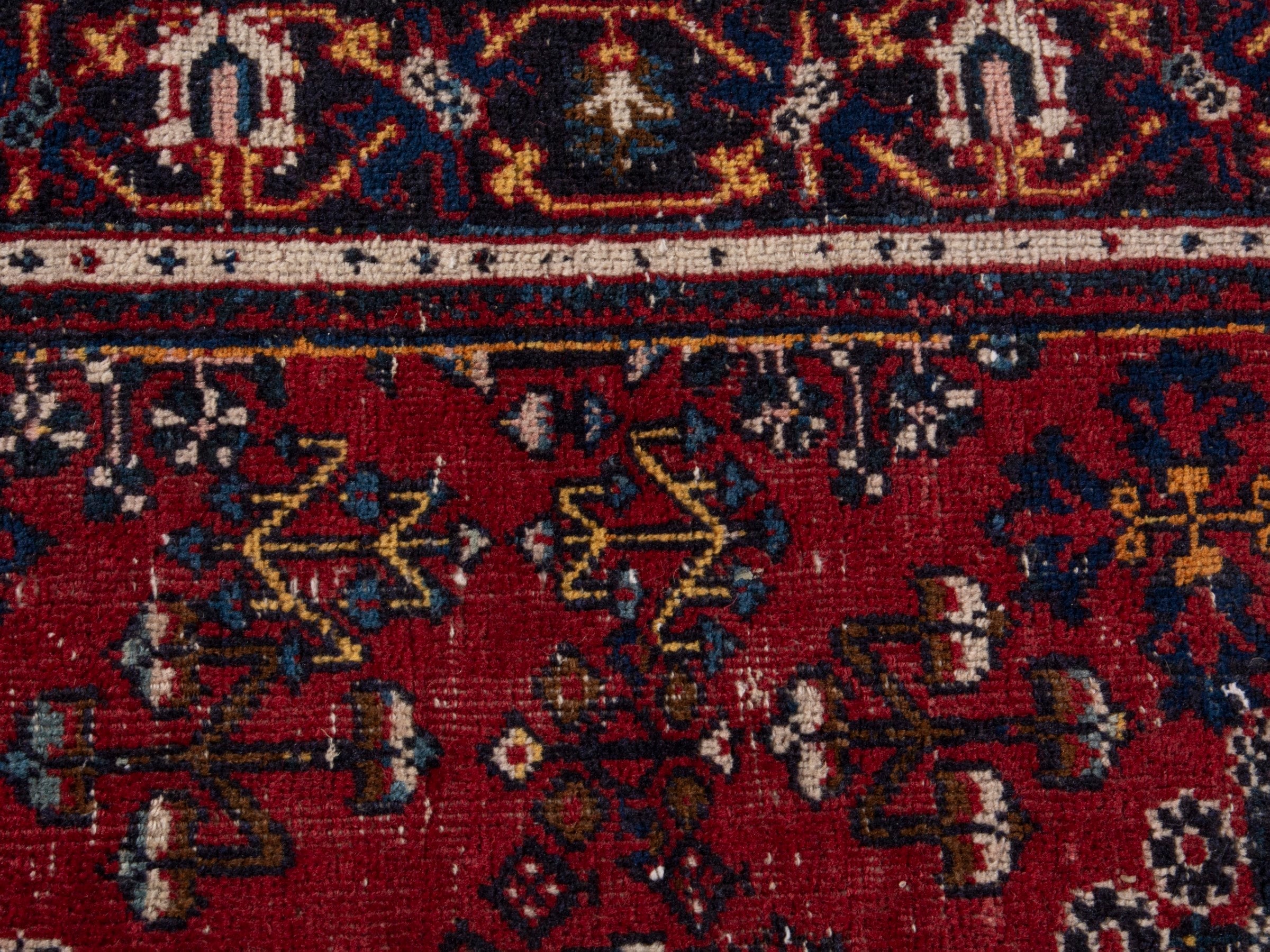 Persian Joshaghan area rug in burgundy and navy, view 12 of 18