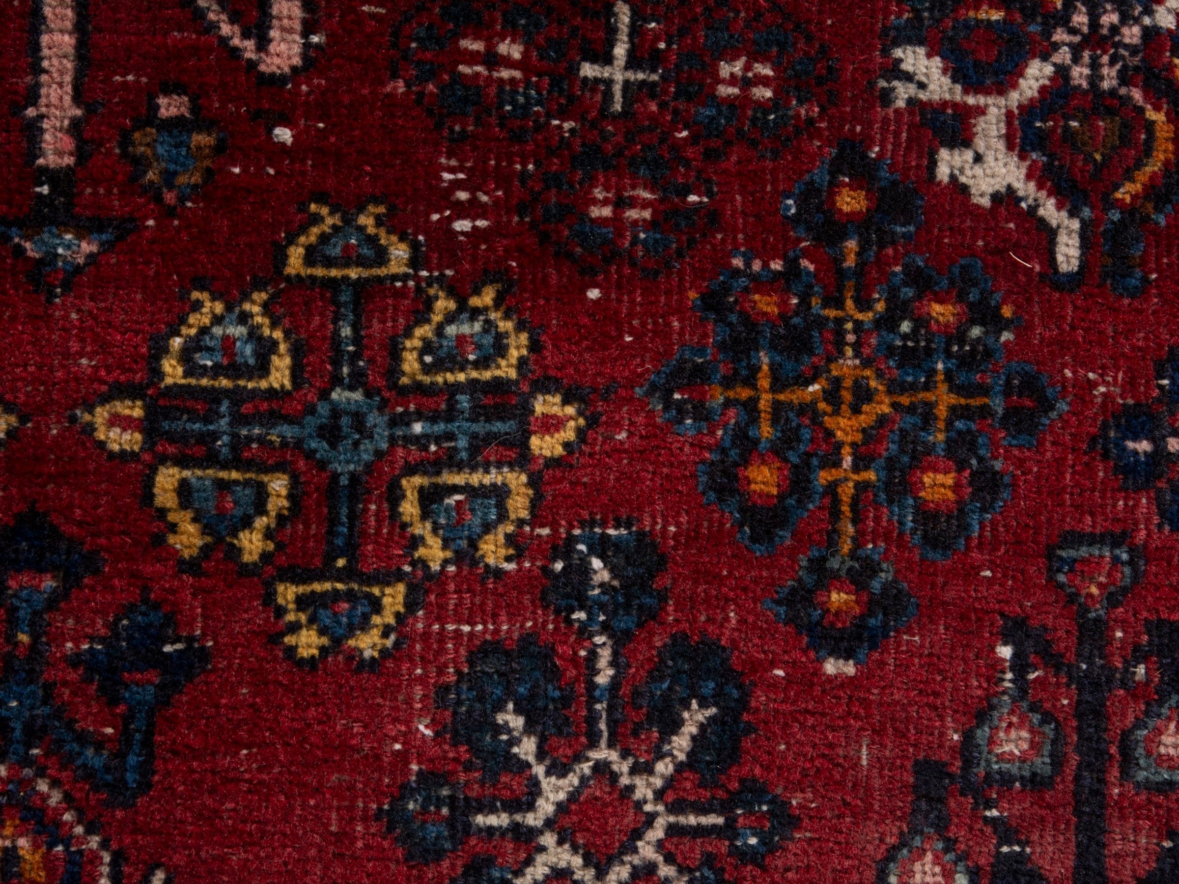 Persian Joshaghan area rug in burgundy and navy, view 13 of 18