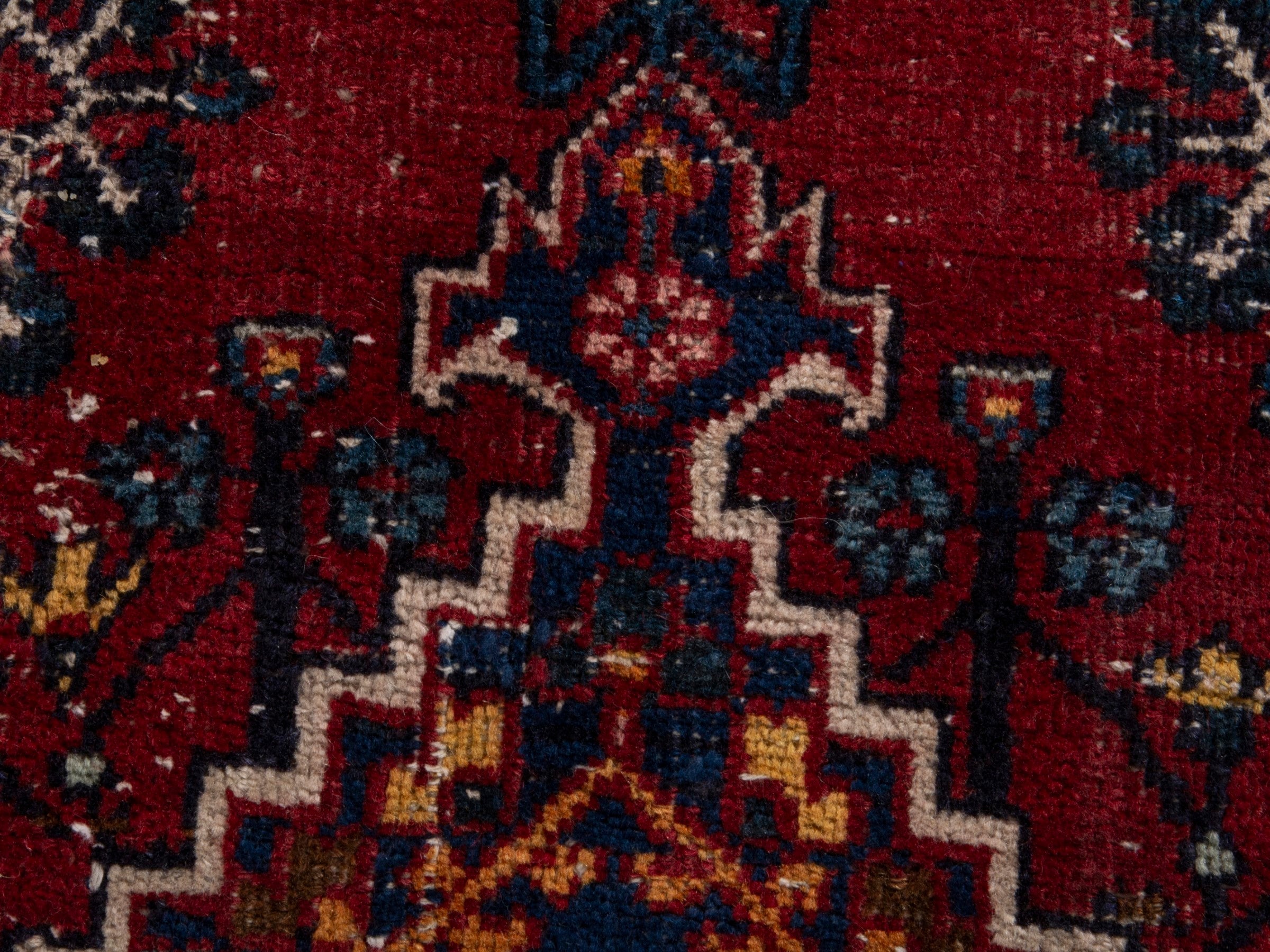 Persian Joshaghan area rug in burgundy and navy, view 14 of 18