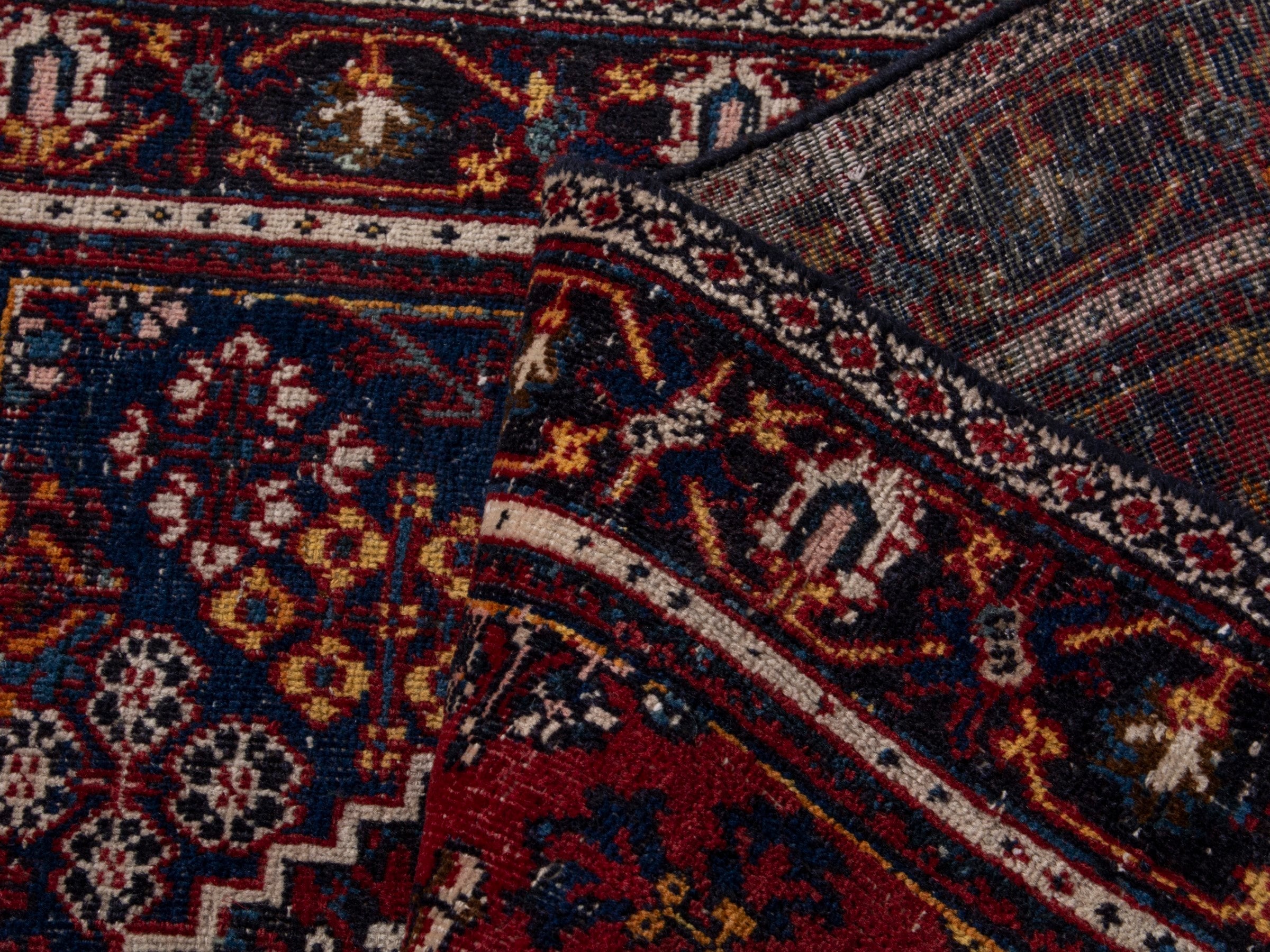 Persian Joshaghan area rug in burgundy and navy, view 15 of 18