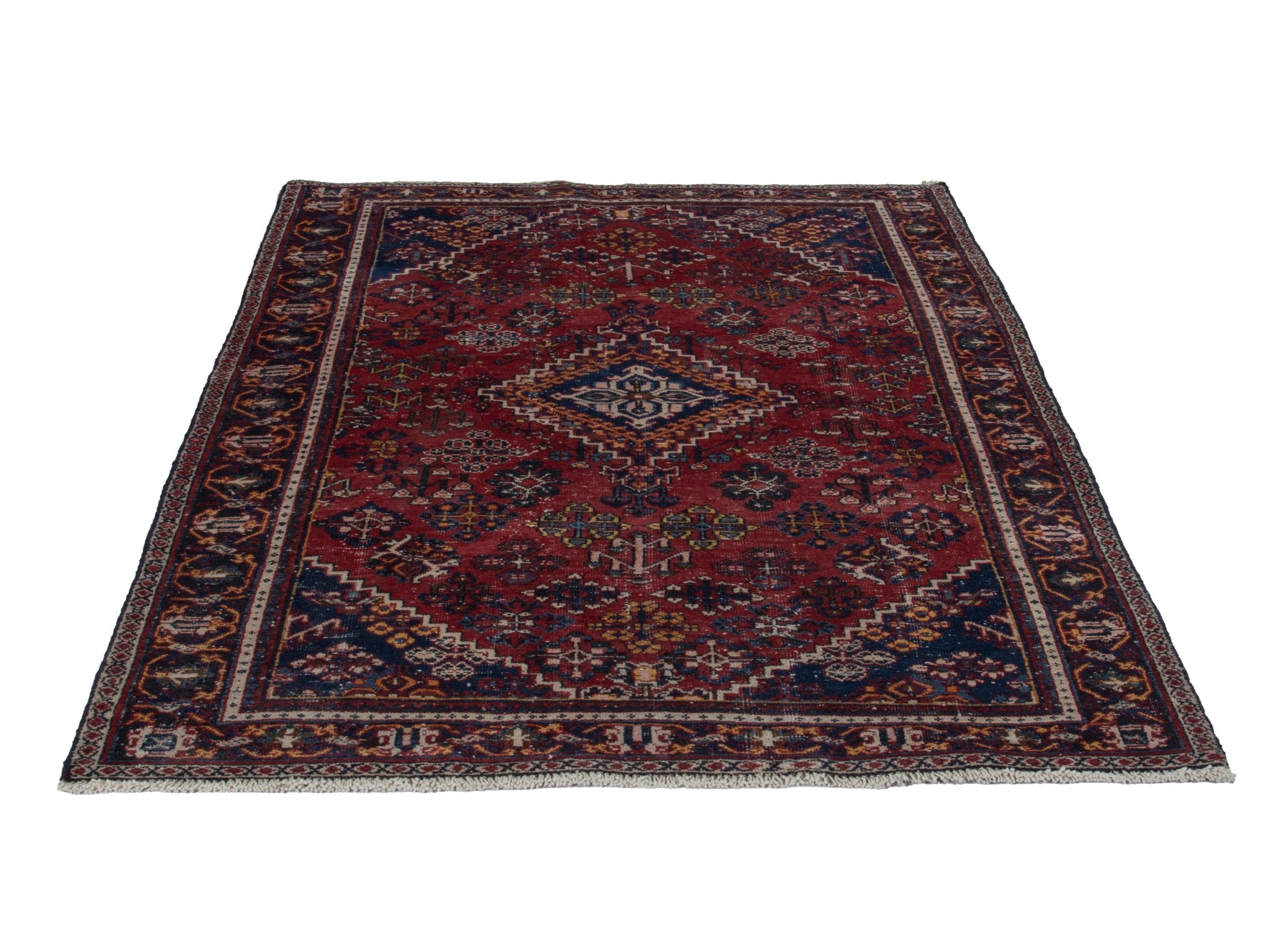 Persian Joshaghan area rug in burgundy and navy, view 2 of 18