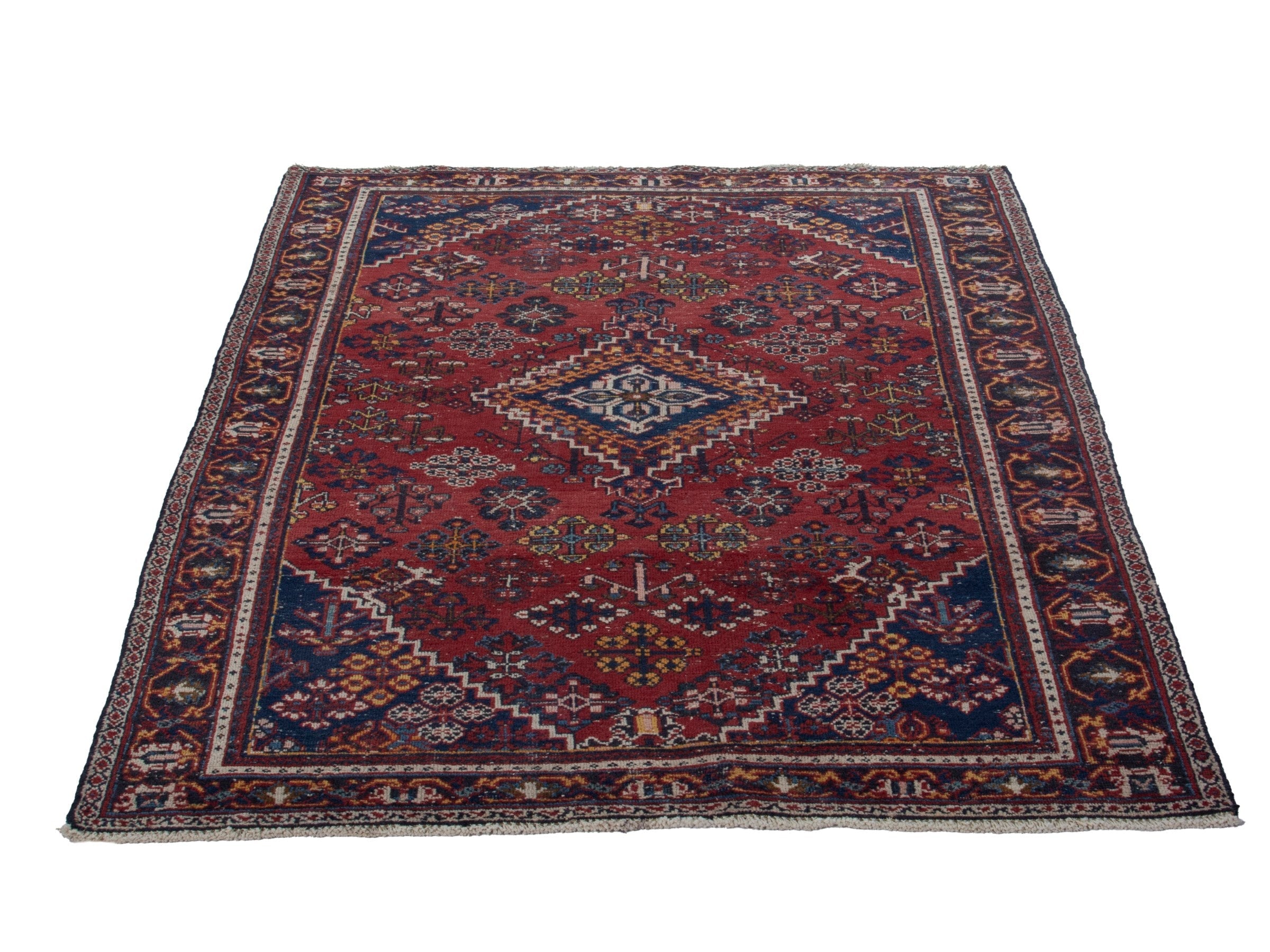 Persian Joshaghan area rug in burgundy and navy, view 3 of 18
