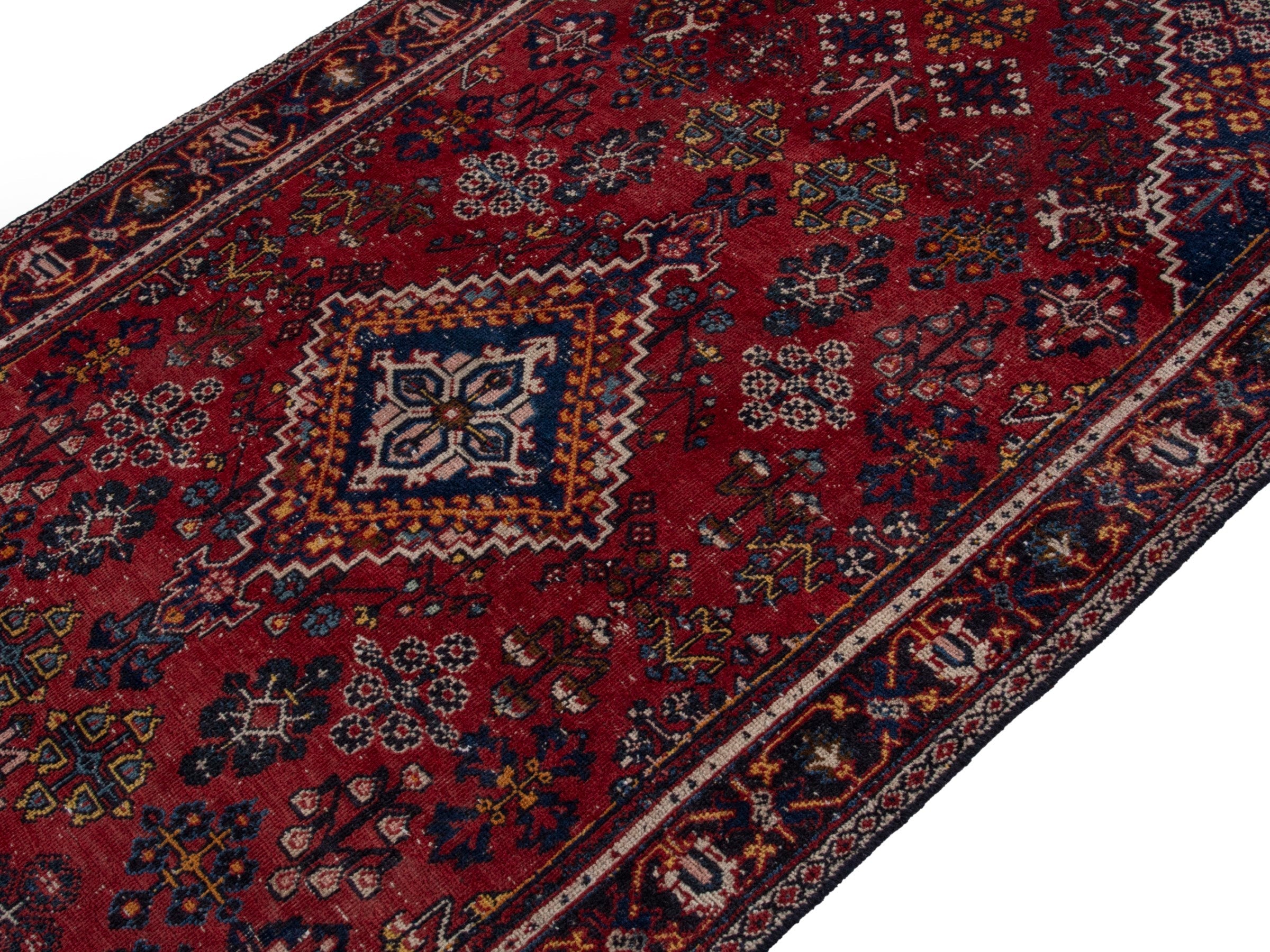 Persian Joshaghan area rug in burgundy and navy, view 4 of 18