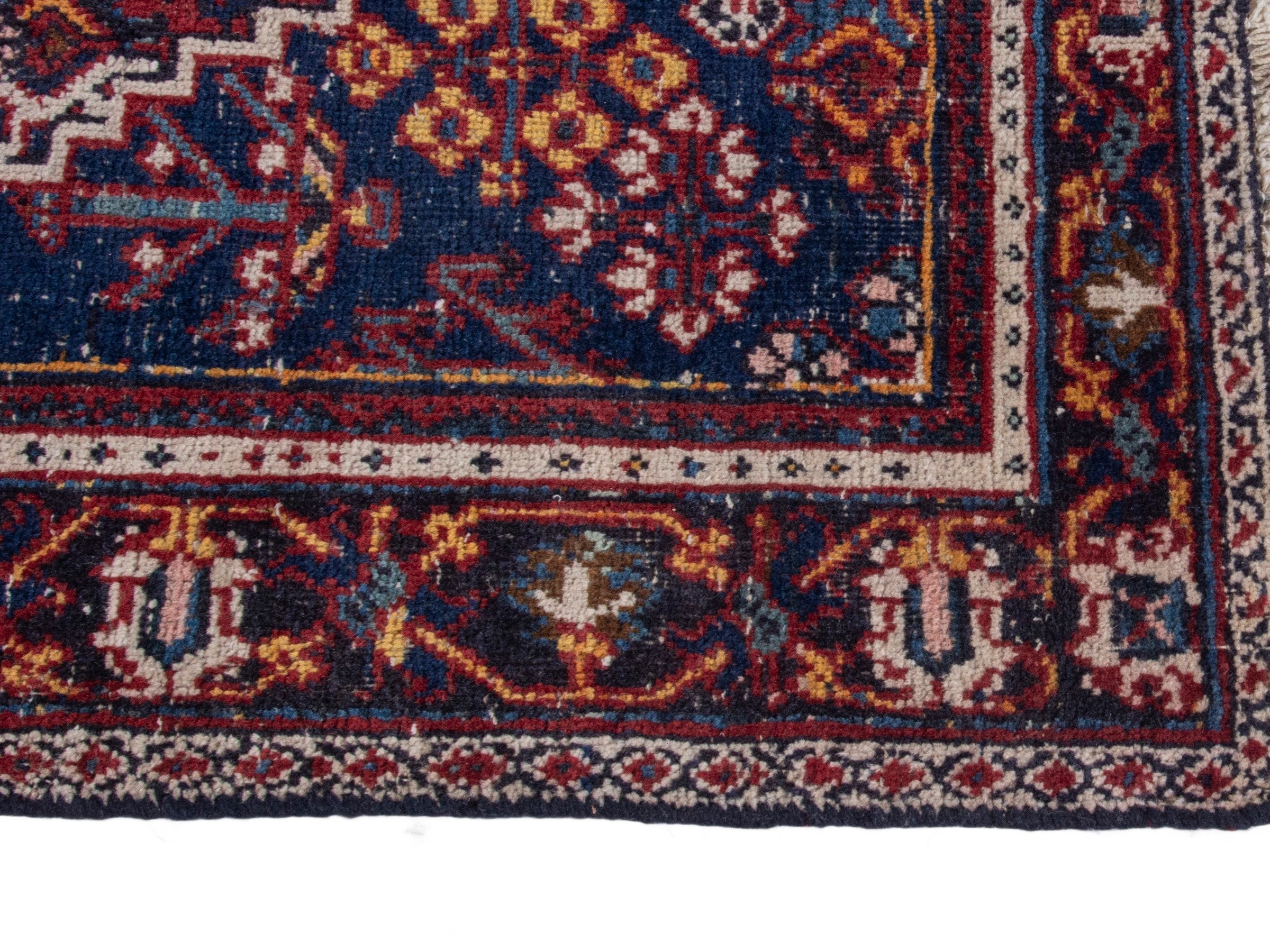 Persian Joshaghan area rug in burgundy and navy, view 5 of 18
