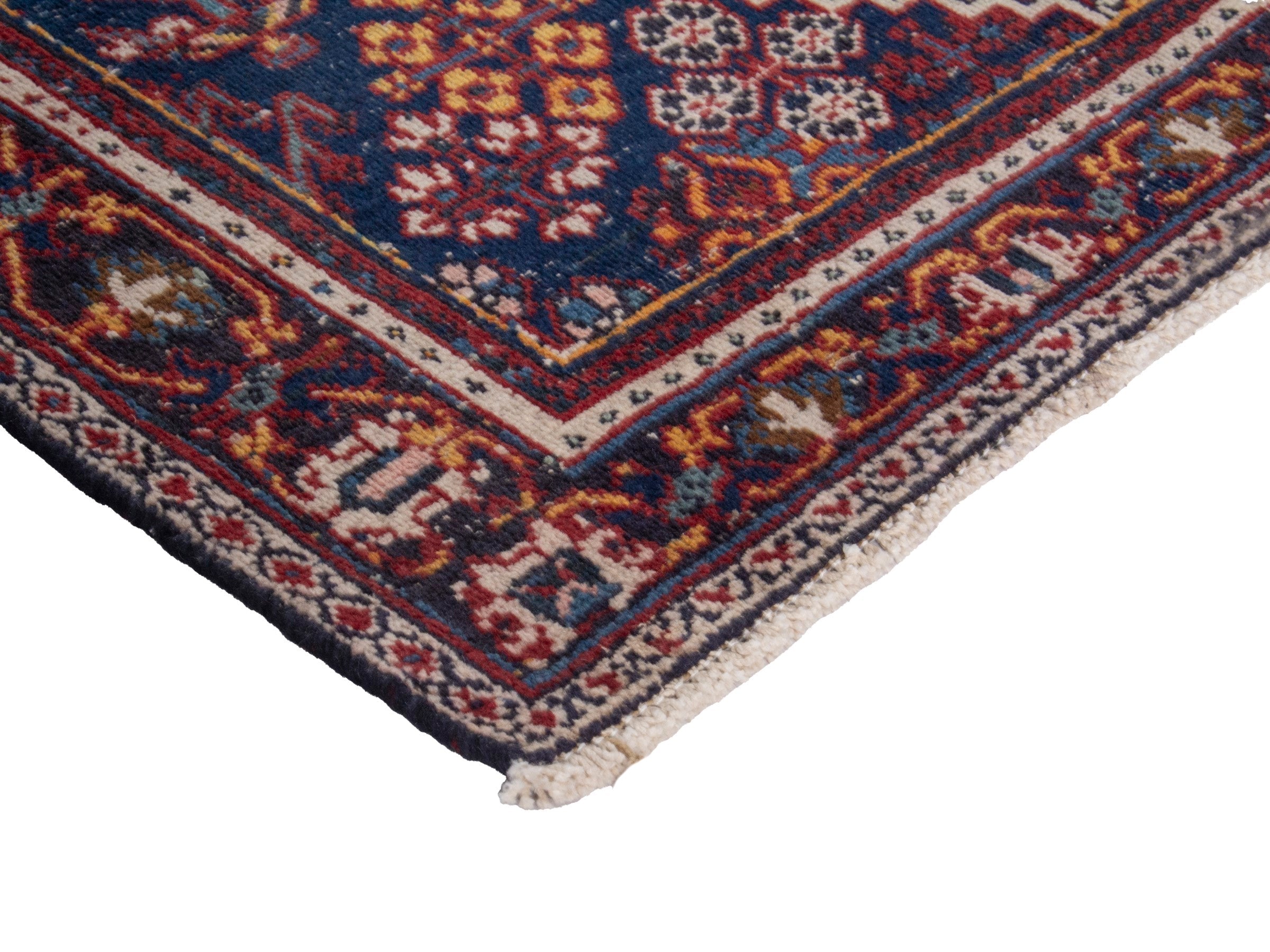 Persian Joshaghan area rug in burgundy and navy, view 6 of 18