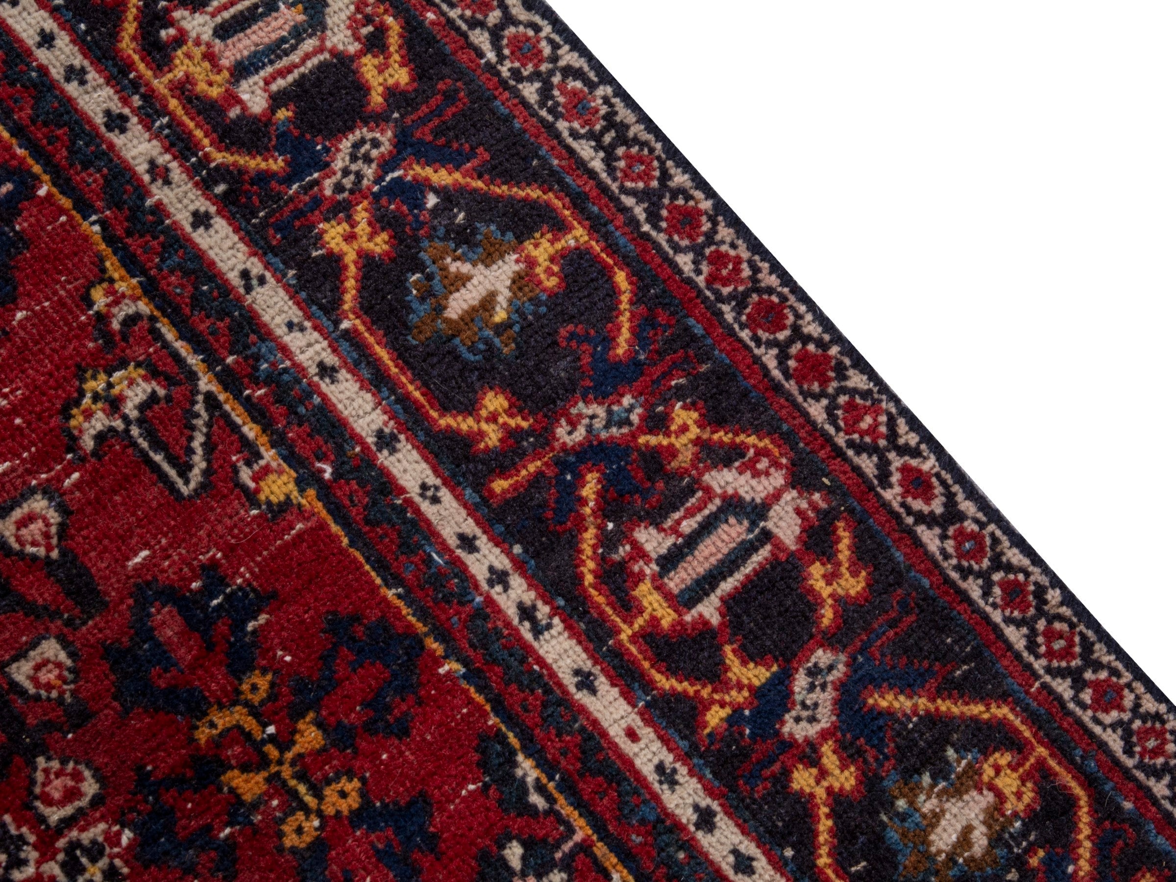 Persian Joshaghan area rug in burgundy and navy, view 7 of 18