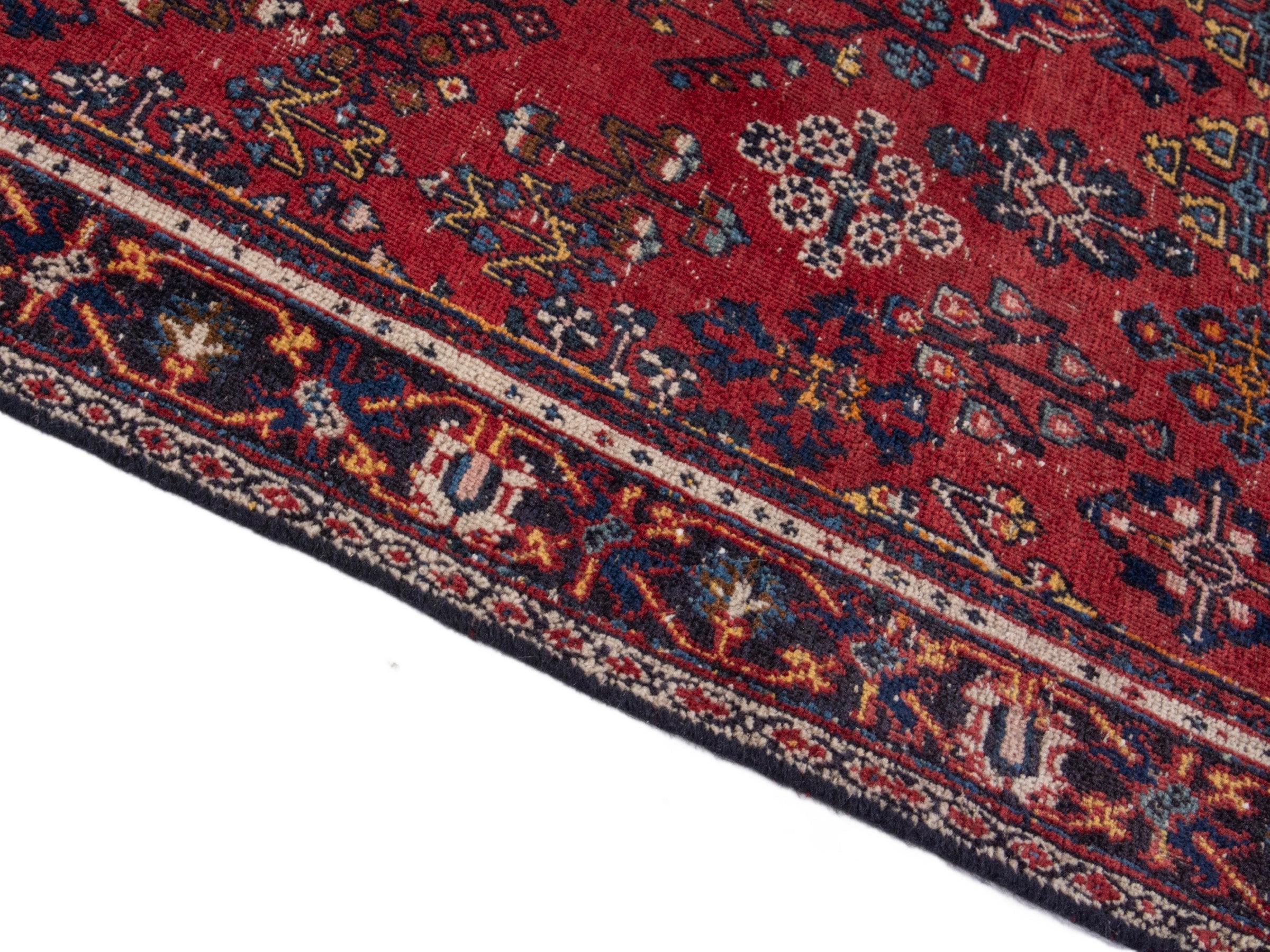 Persian Joshaghan area rug in burgundy and navy, view 8 of 18