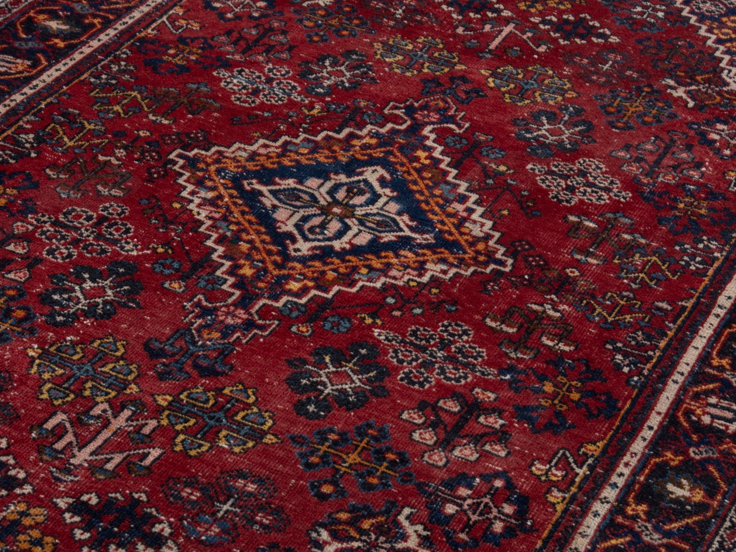 Persian Joshaghan area rug in burgundy and navy, view 10 of 18