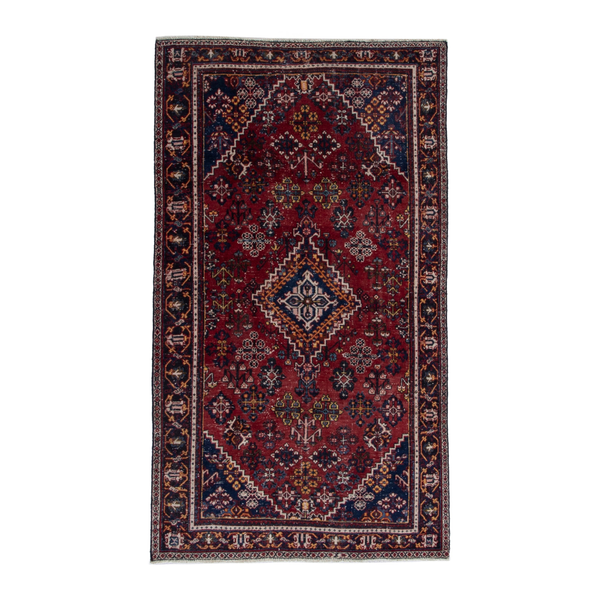 Persian Joshaghan area rug in burgundy and navy, 3'9" x 6'10"