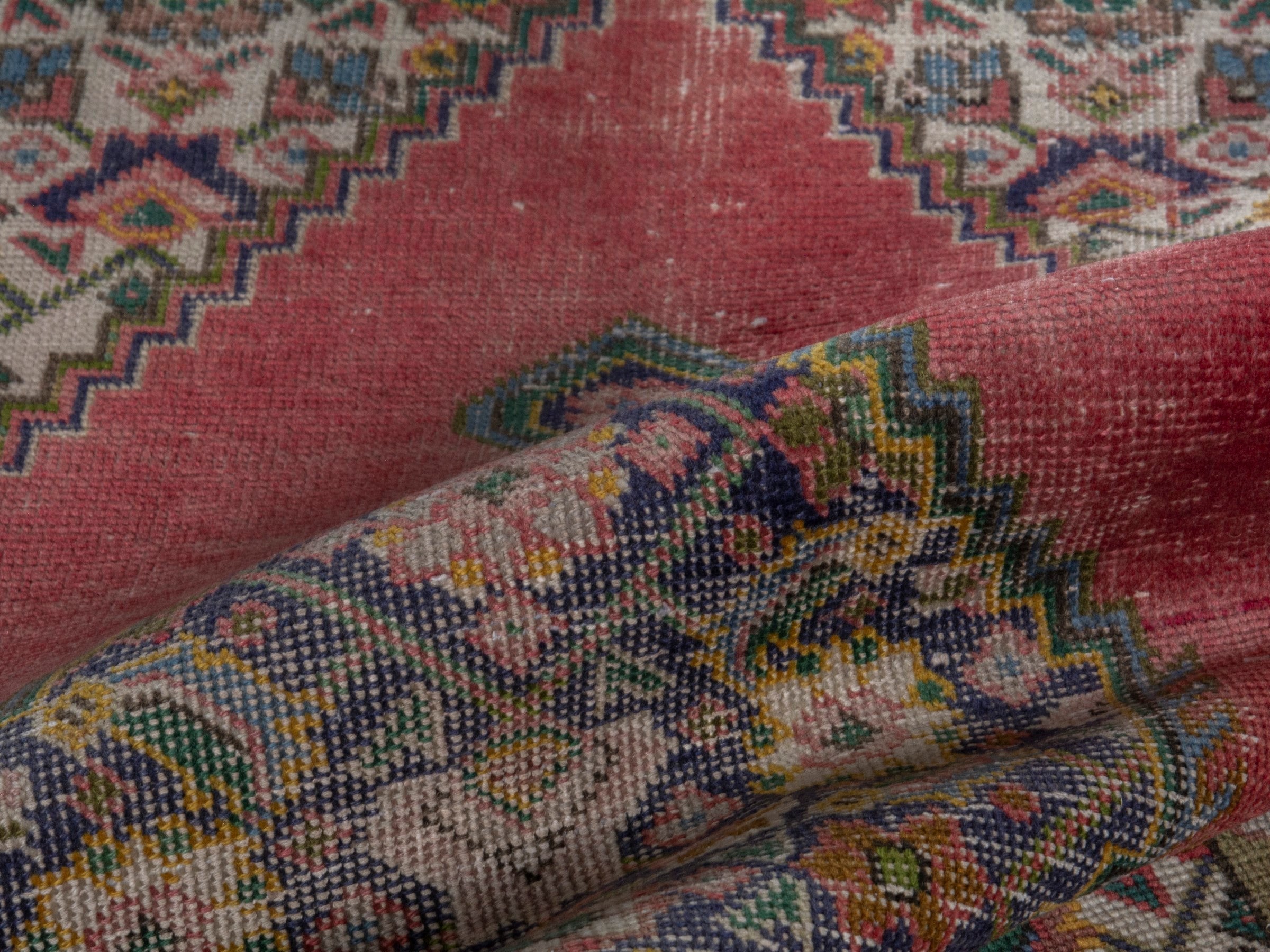 Persian Tabriz accent rug in faded red and cream, view 14 of 16