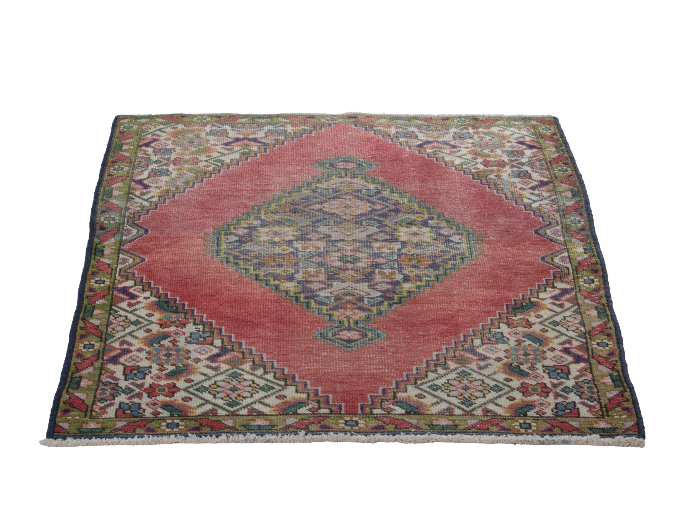 Persian Tabriz accent rug in faded red and cream, view 3 of 16