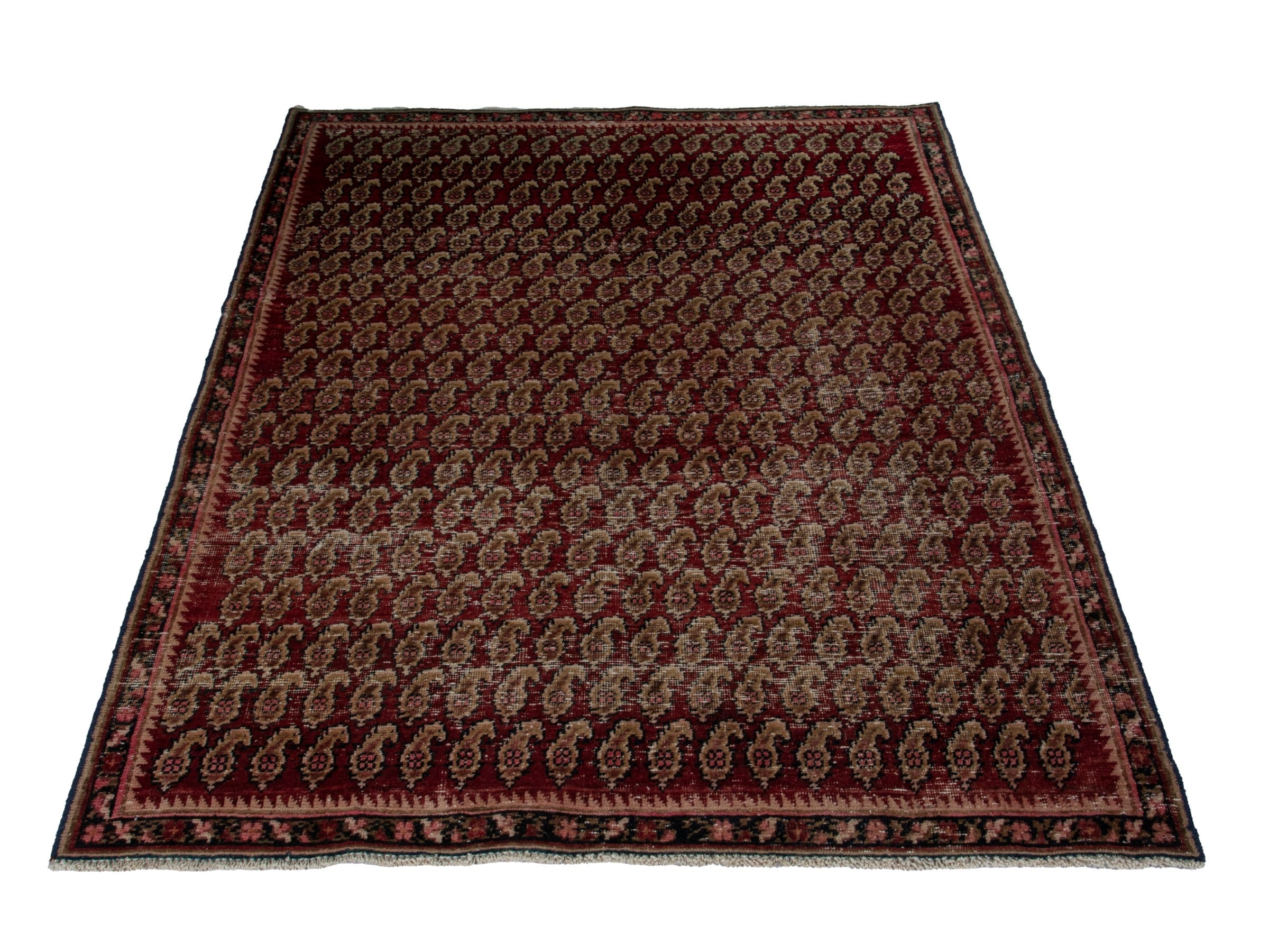 Persian Sirjan accent rug in burgundy and straw, view 2 of 18