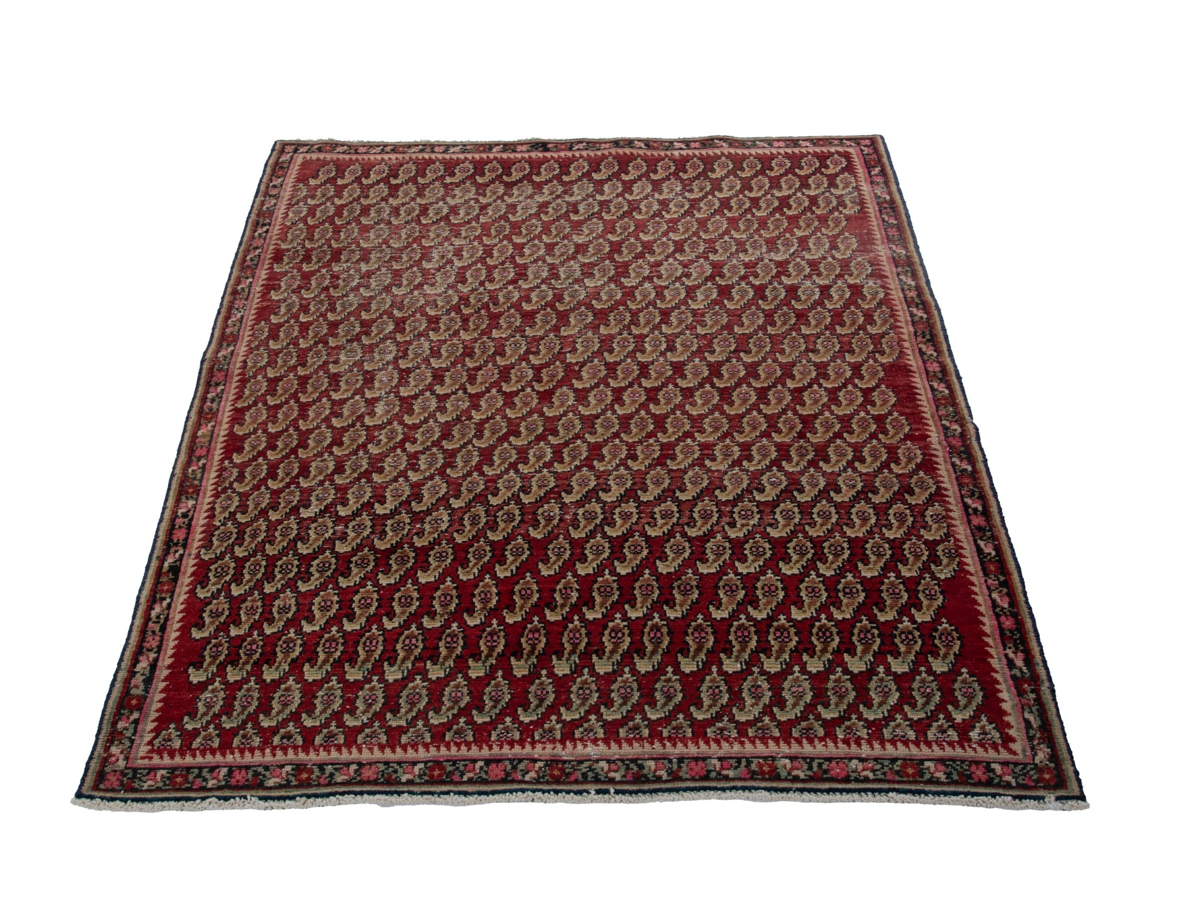 Persian Sirjan accent rug in burgundy and straw, view 3 of 18
