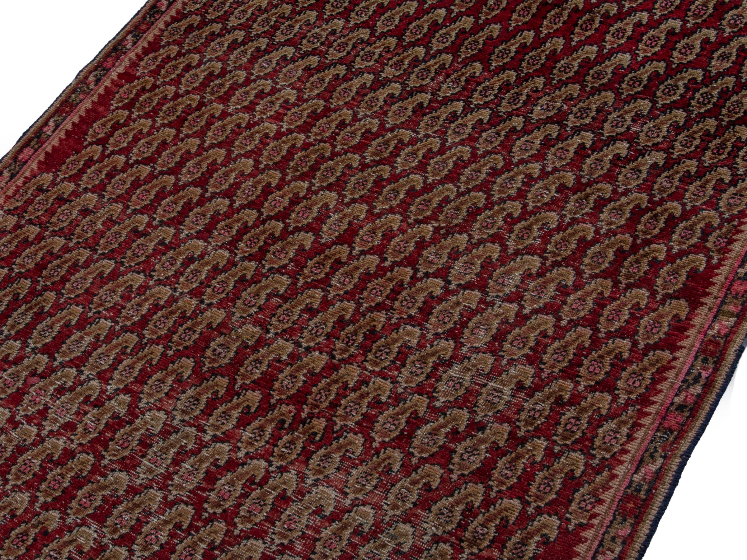 Persian Sirjan accent rug in burgundy and straw, view 4 of 18