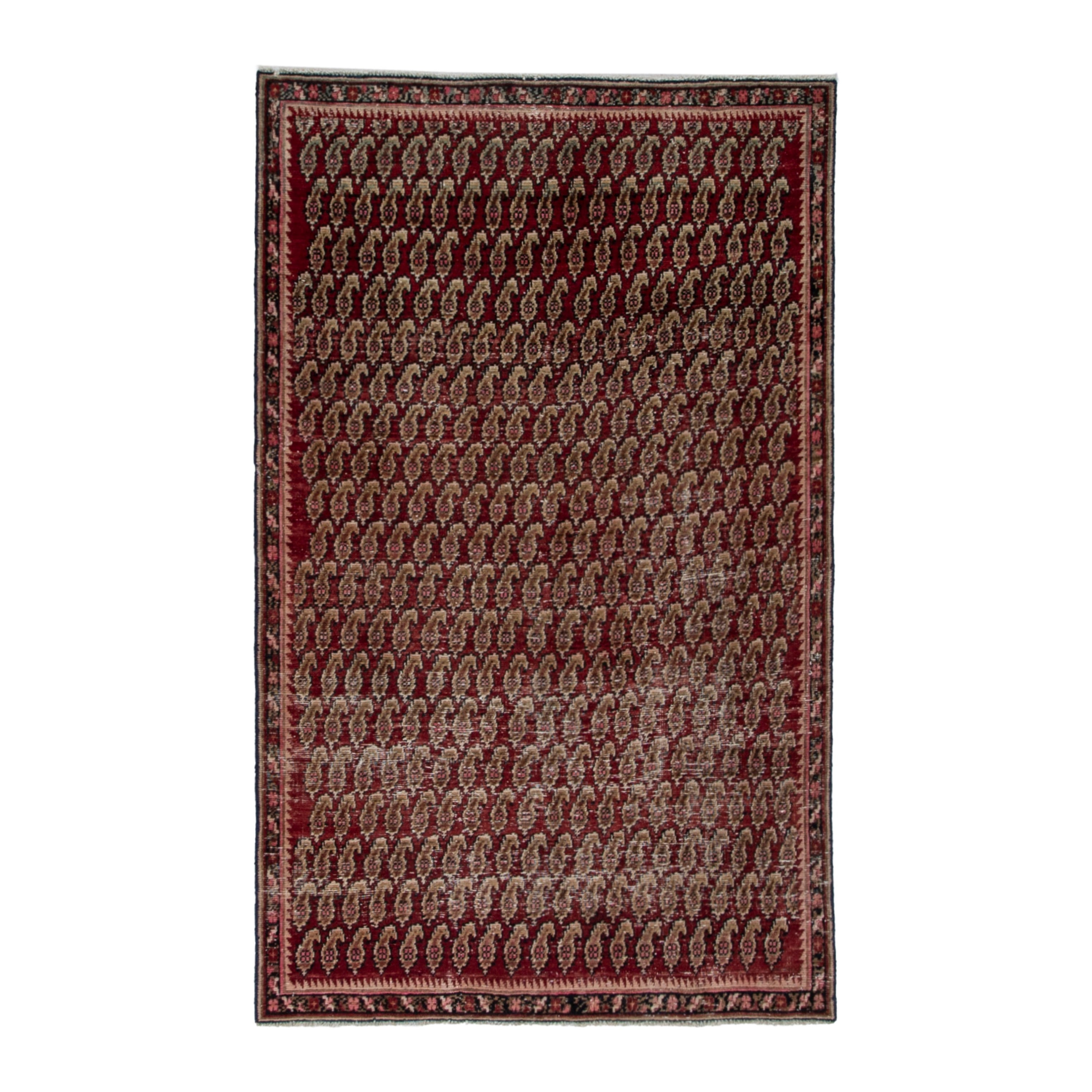 Persian Sirjan accent rug in burgundy and straw, 3'11" x 6'3"