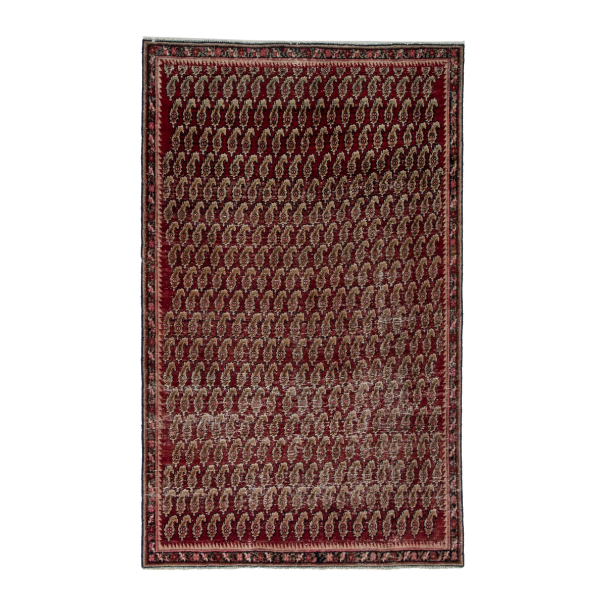 Persian Sirjan area rug in burgundy and straw, 3'11" x 6'3"