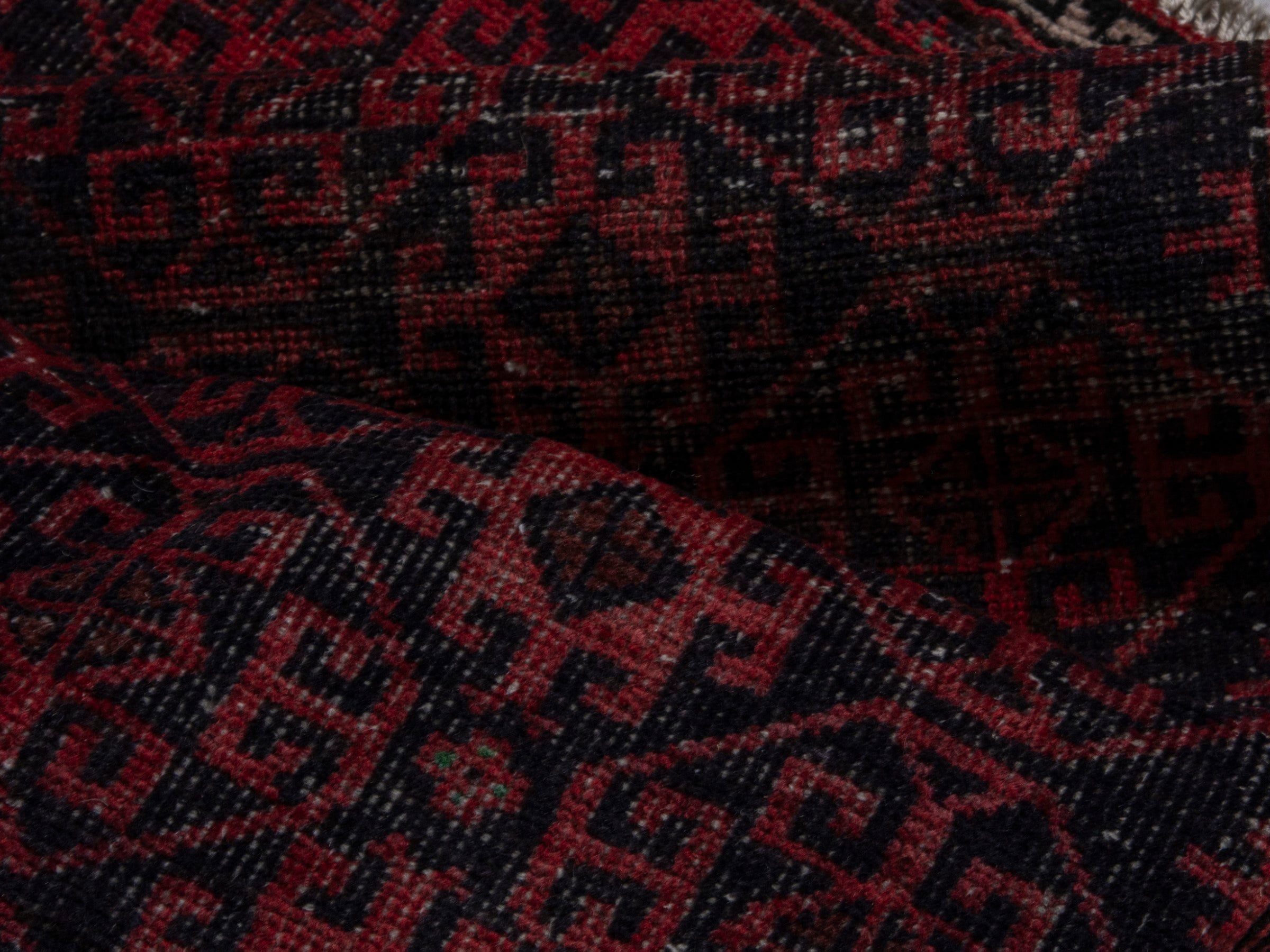 Persian Baluch runner rug in burgundy and deep red, view 15 of 18