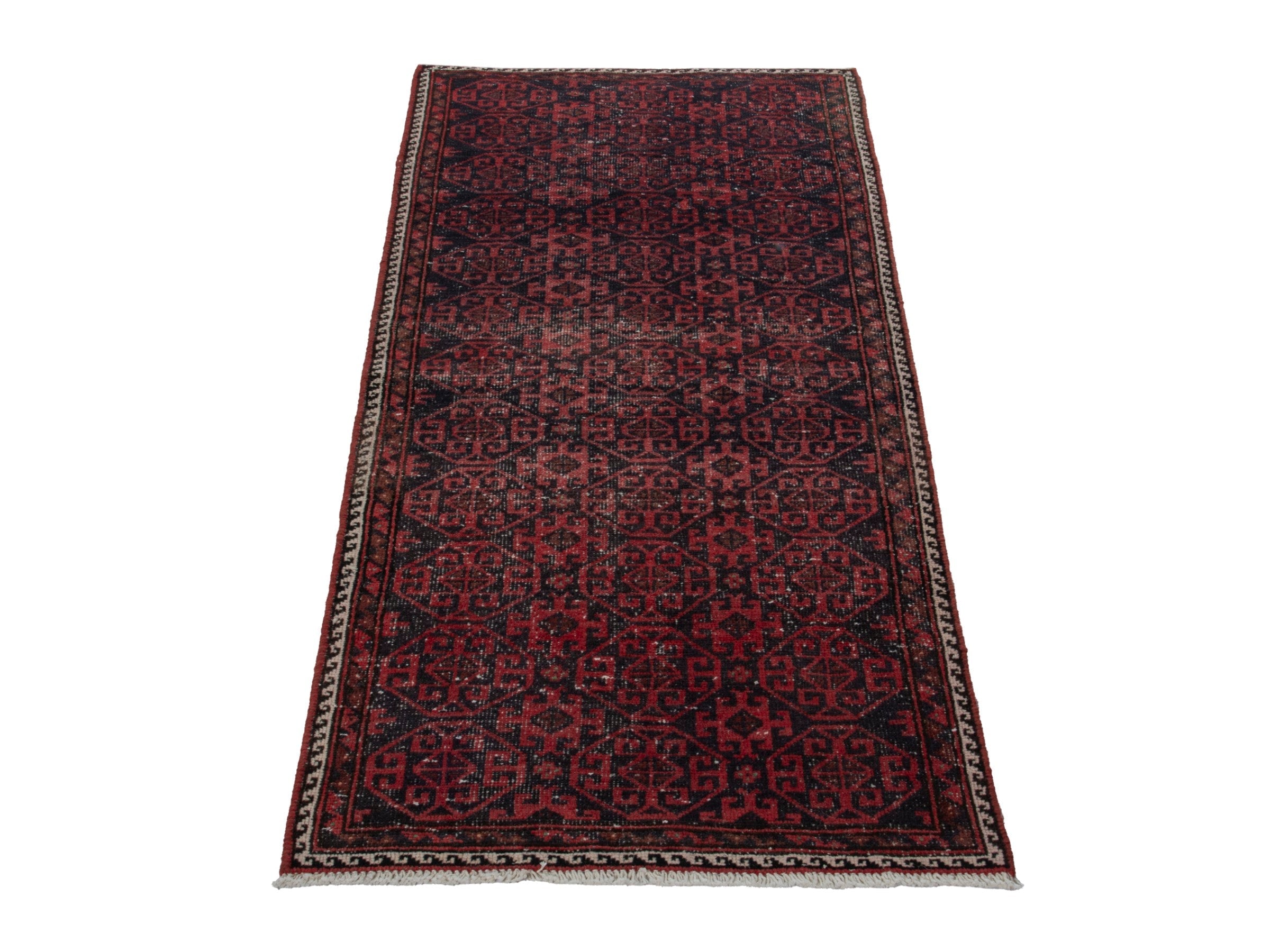 Persian Baluch runner rug in burgundy and deep red, view 3 of 18