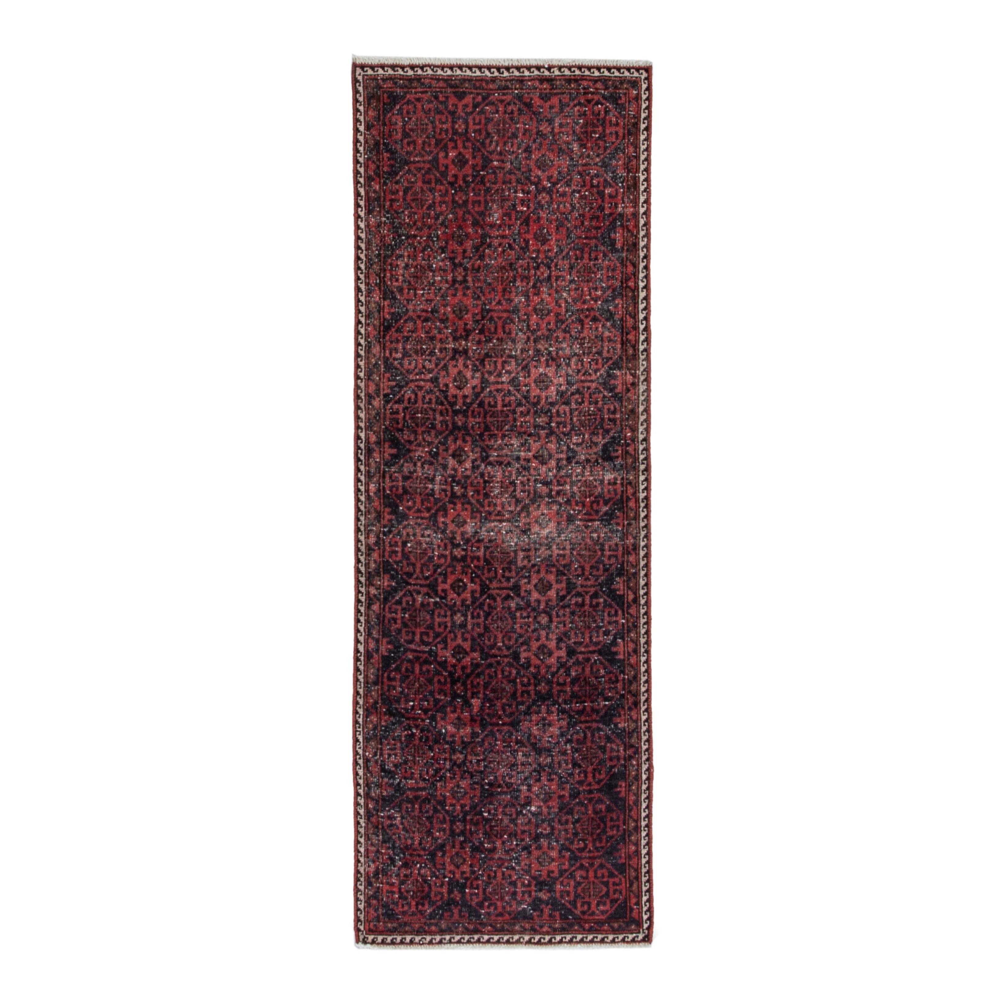 Persian Baluch runner rug in burgundy and deep red, 2'5" x 6'6"