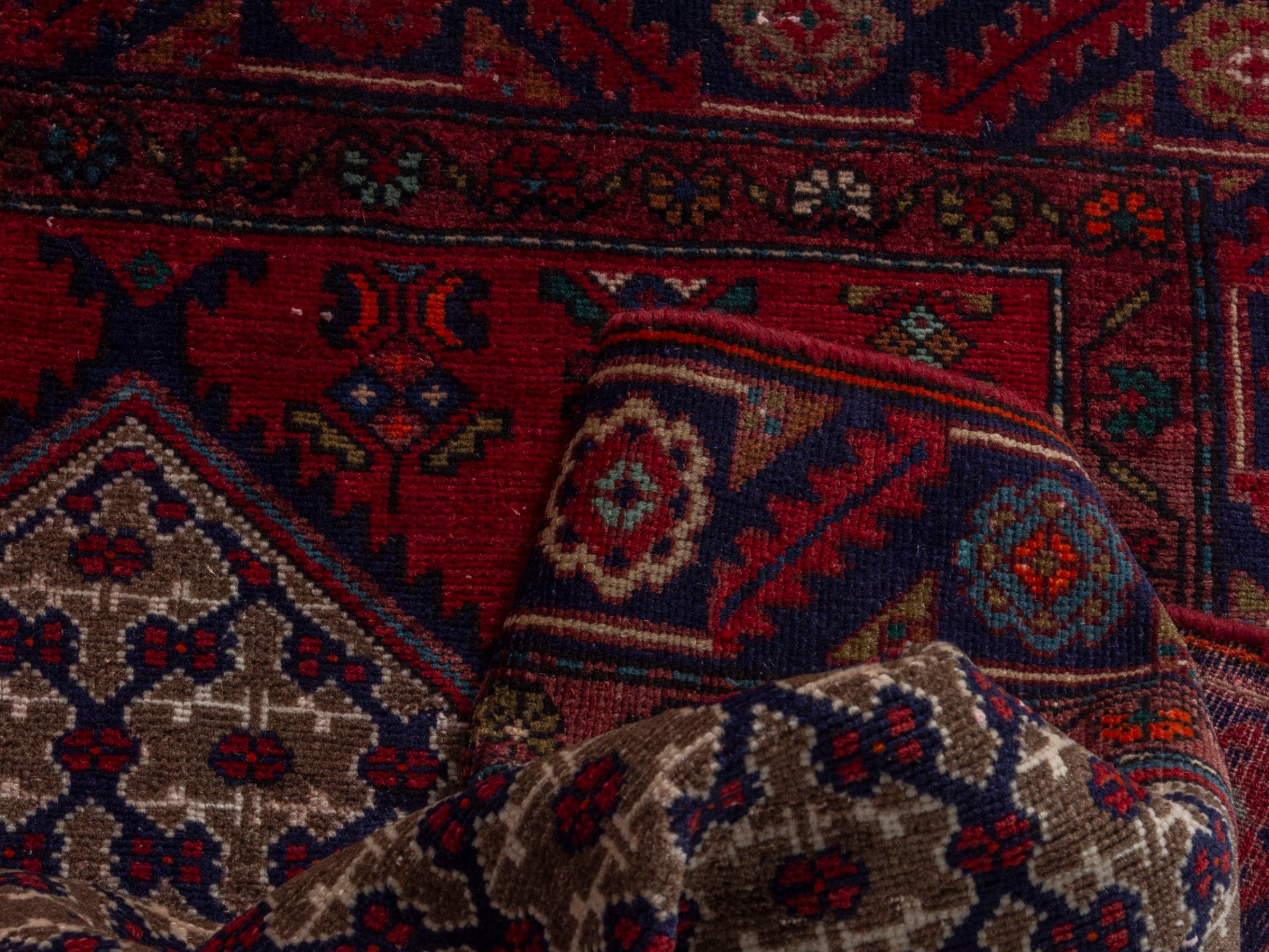 Persian Songhor area rug in cream and burgundy, view 15 of 18