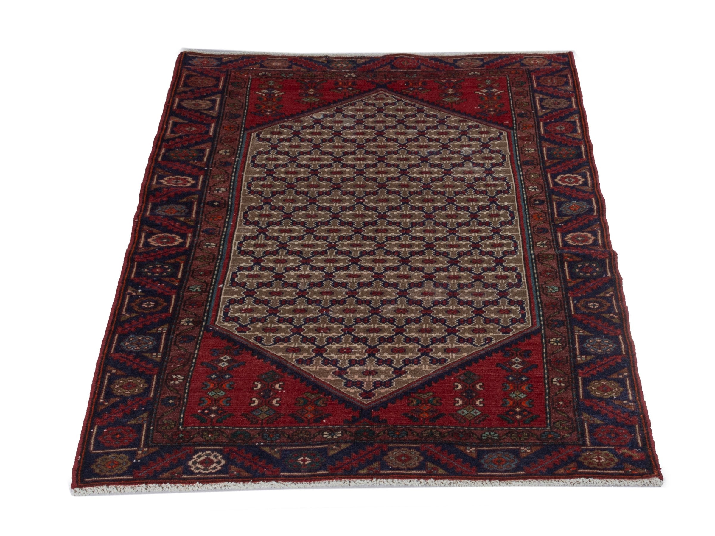 Persian Songhor area rug in cream and burgundy, view 2 of 18